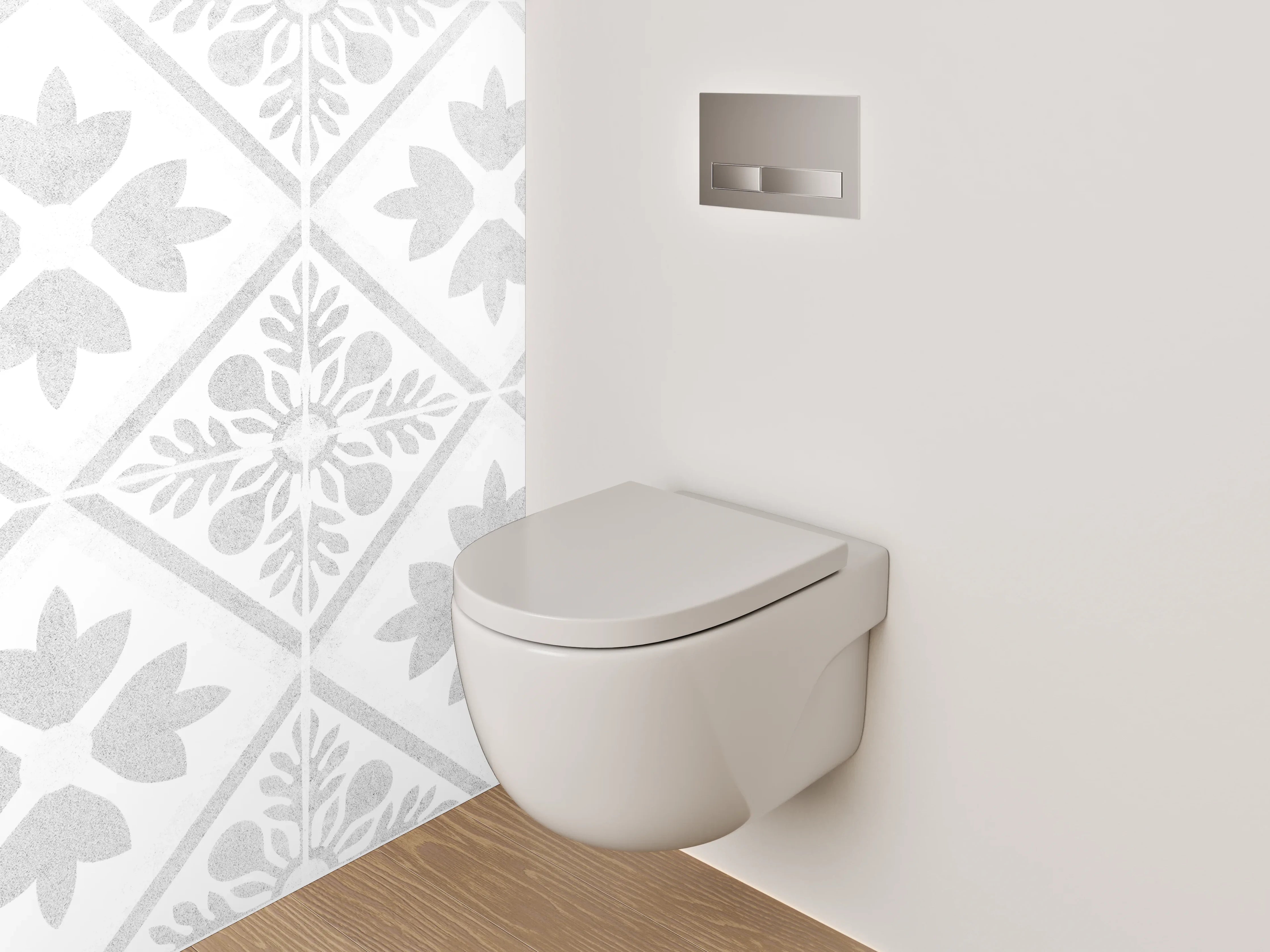 WC-Rückwand - Weiß-graues Ornament Muster Fliesenoptik