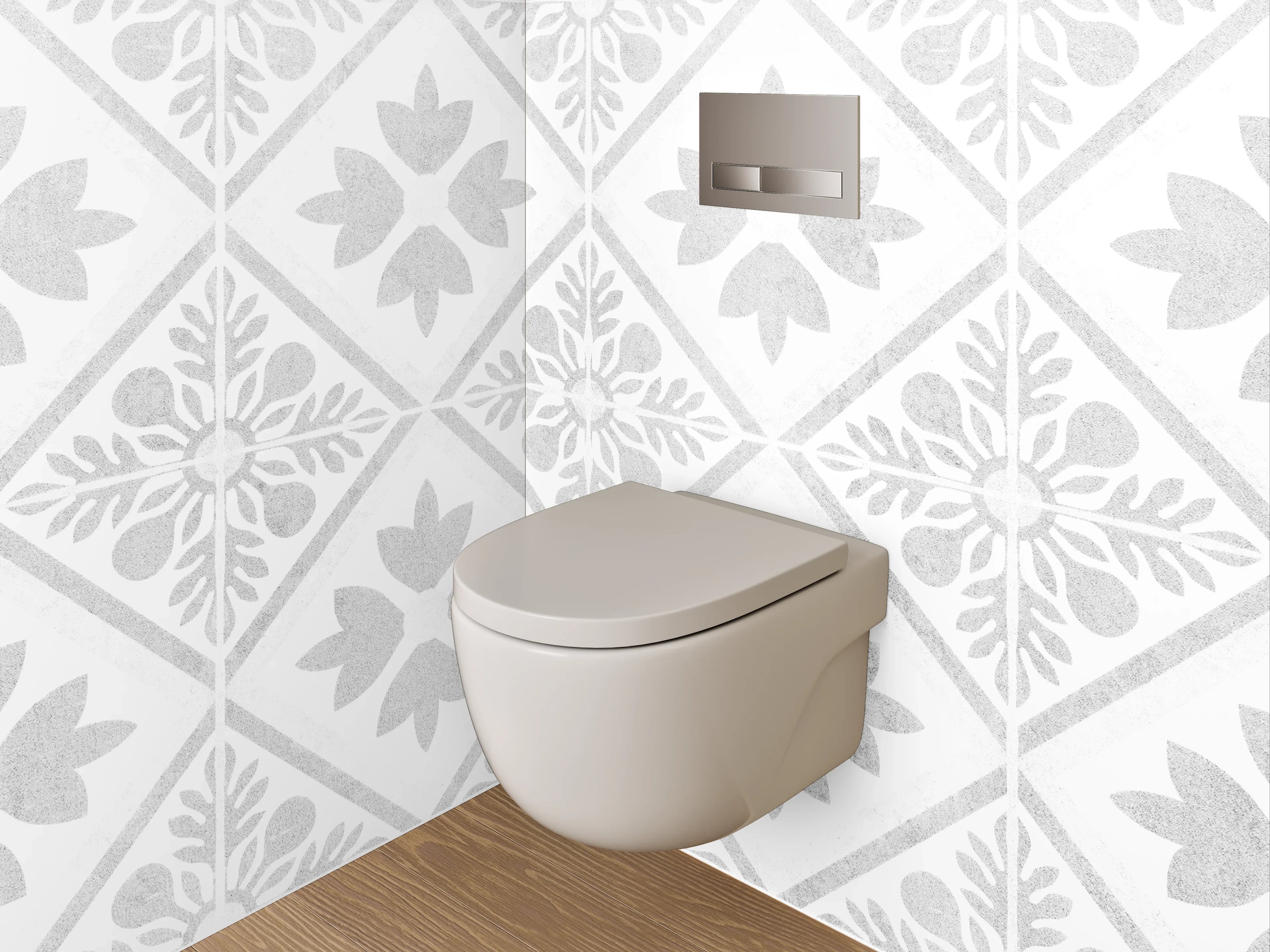 WC-Rückwand - Weiß-graues Ornament Muster Fliesenoptik