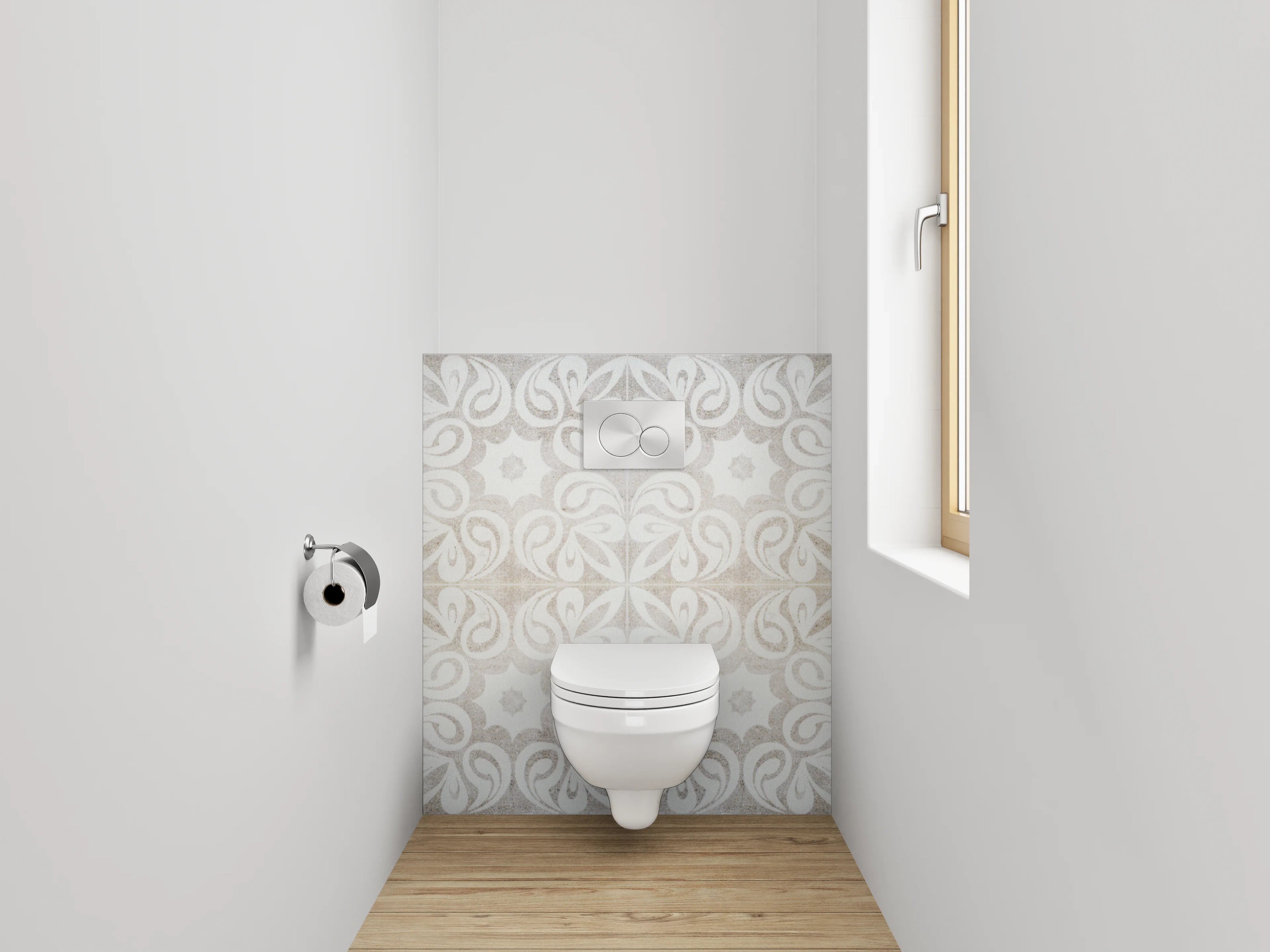 WC-Rückwand - Weiß-graues Ornament-Muster Marmoroptik