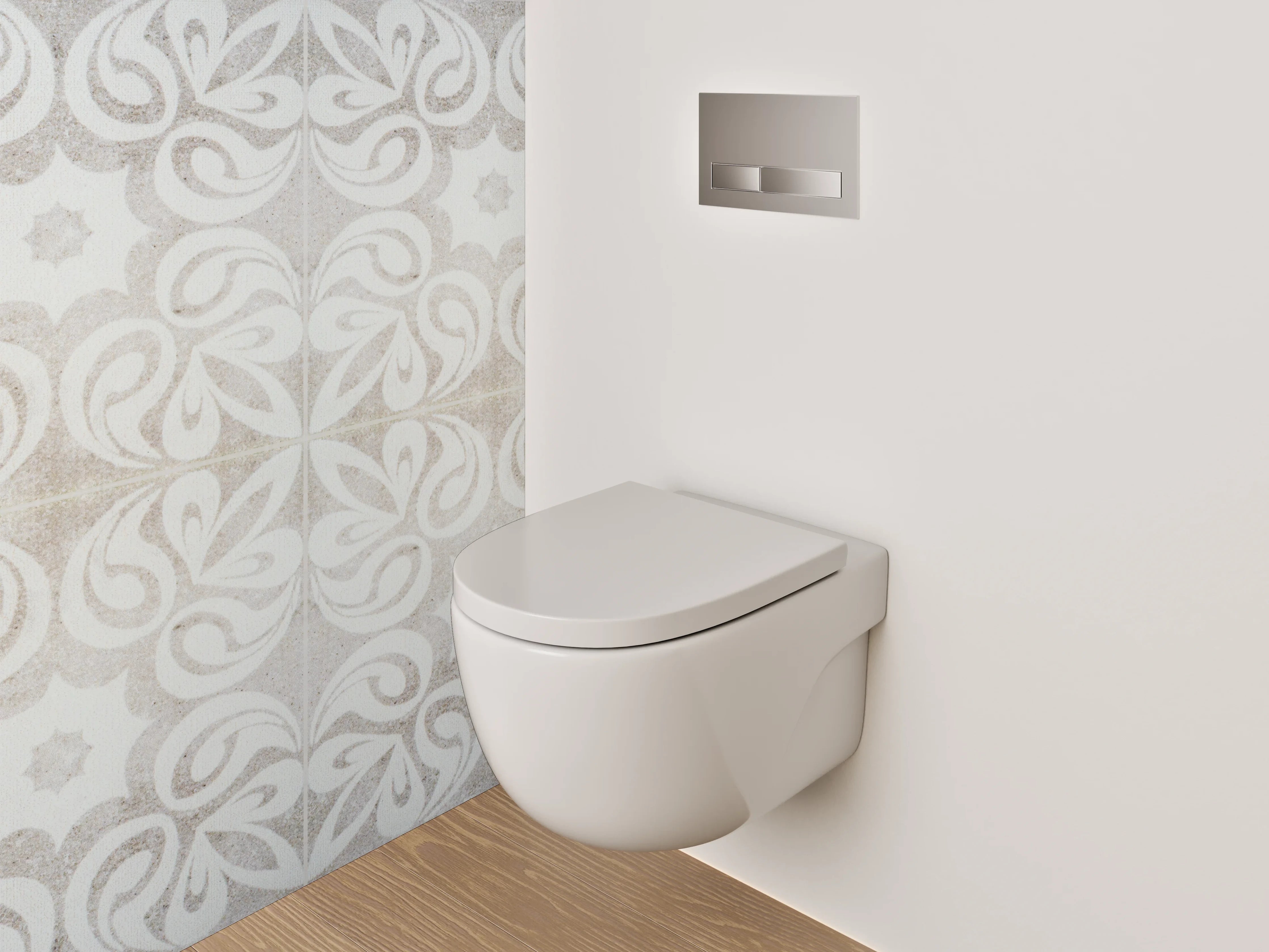 WC-Rückwand - Weiß-graues Ornament-Muster Marmoroptik