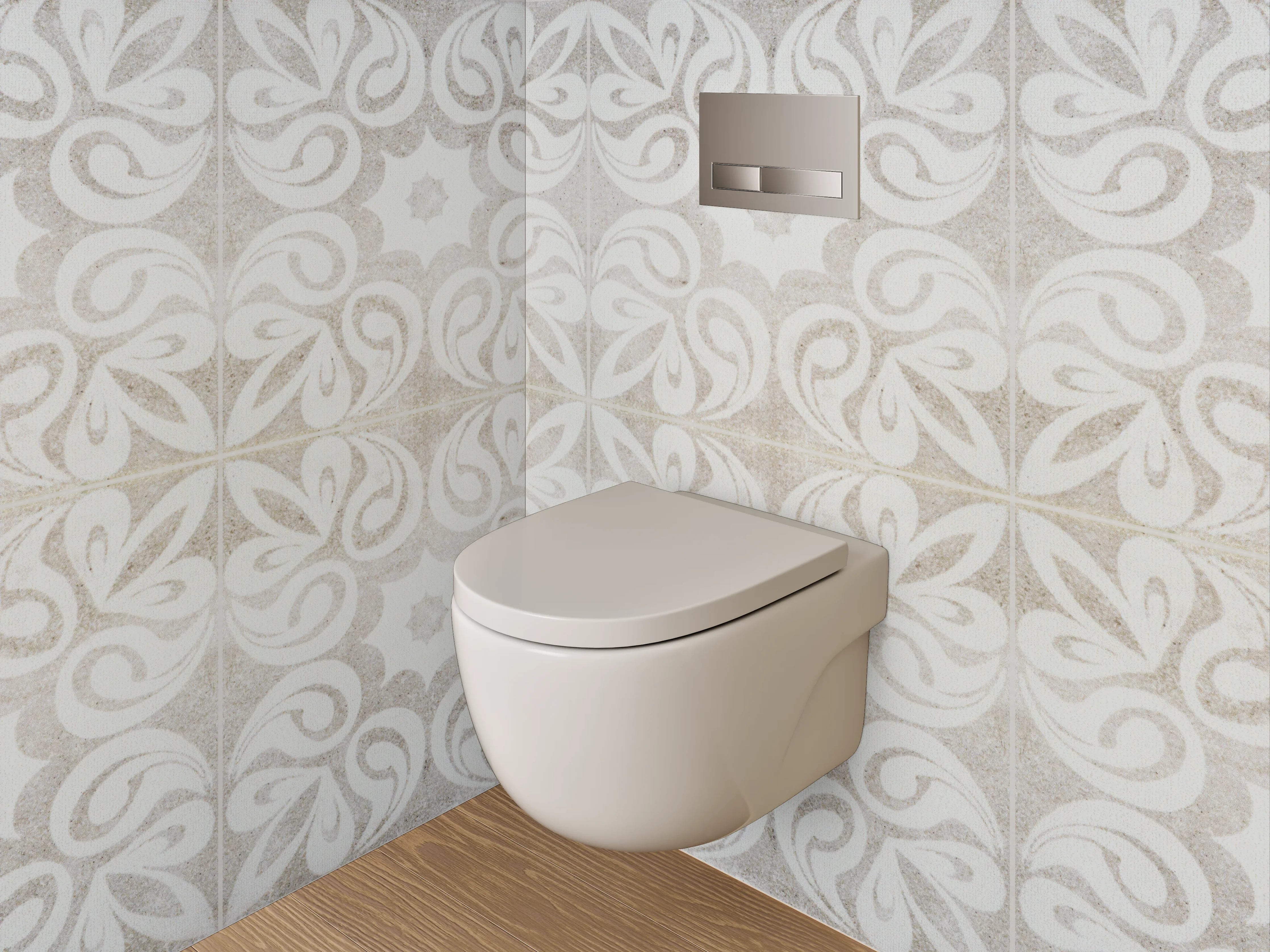 WC-Rückwand - Weiß-graues Ornament-Muster Marmoroptik