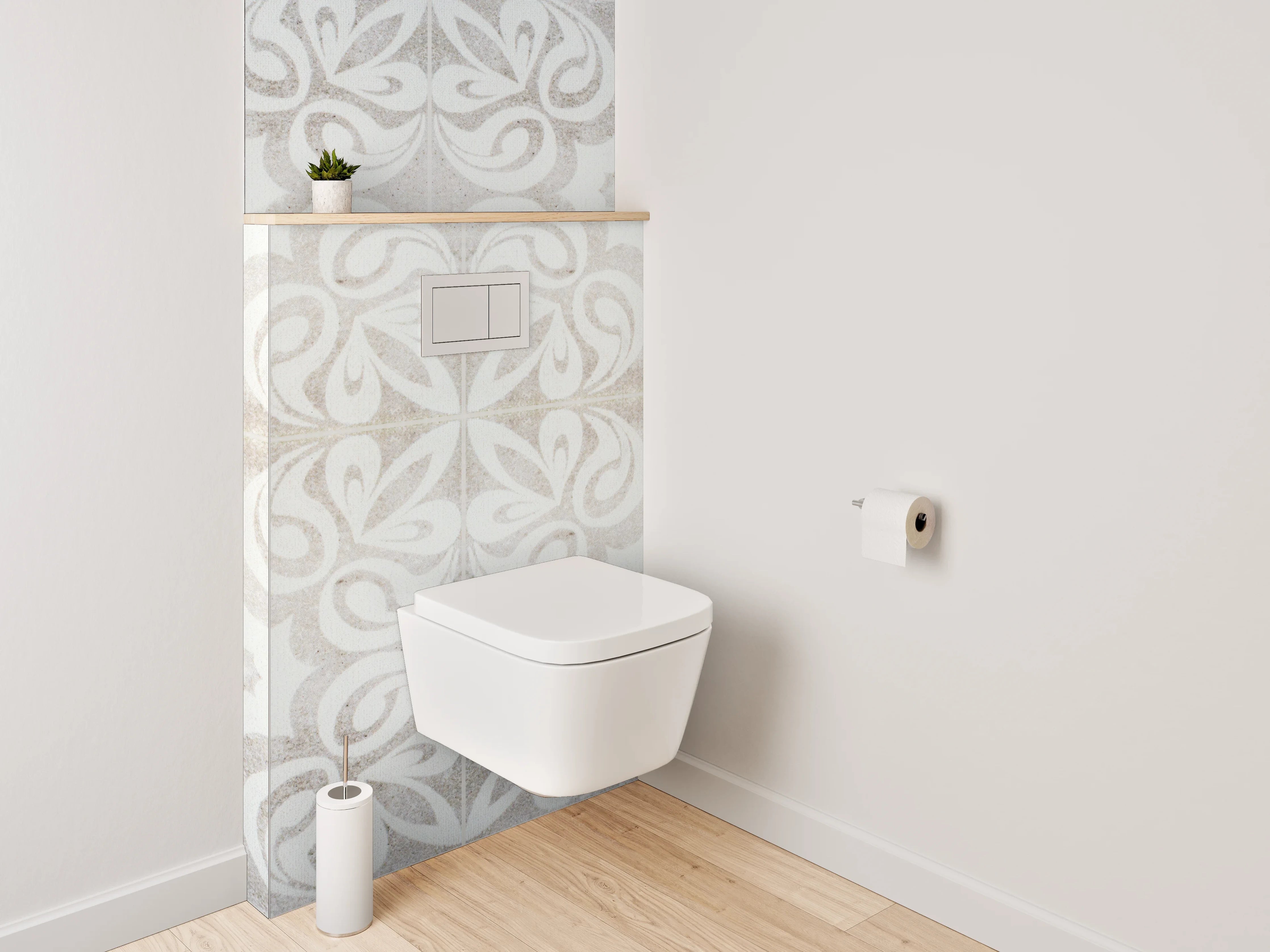 WC-Rückwand - Weiß-graues Ornament-Muster Marmoroptik