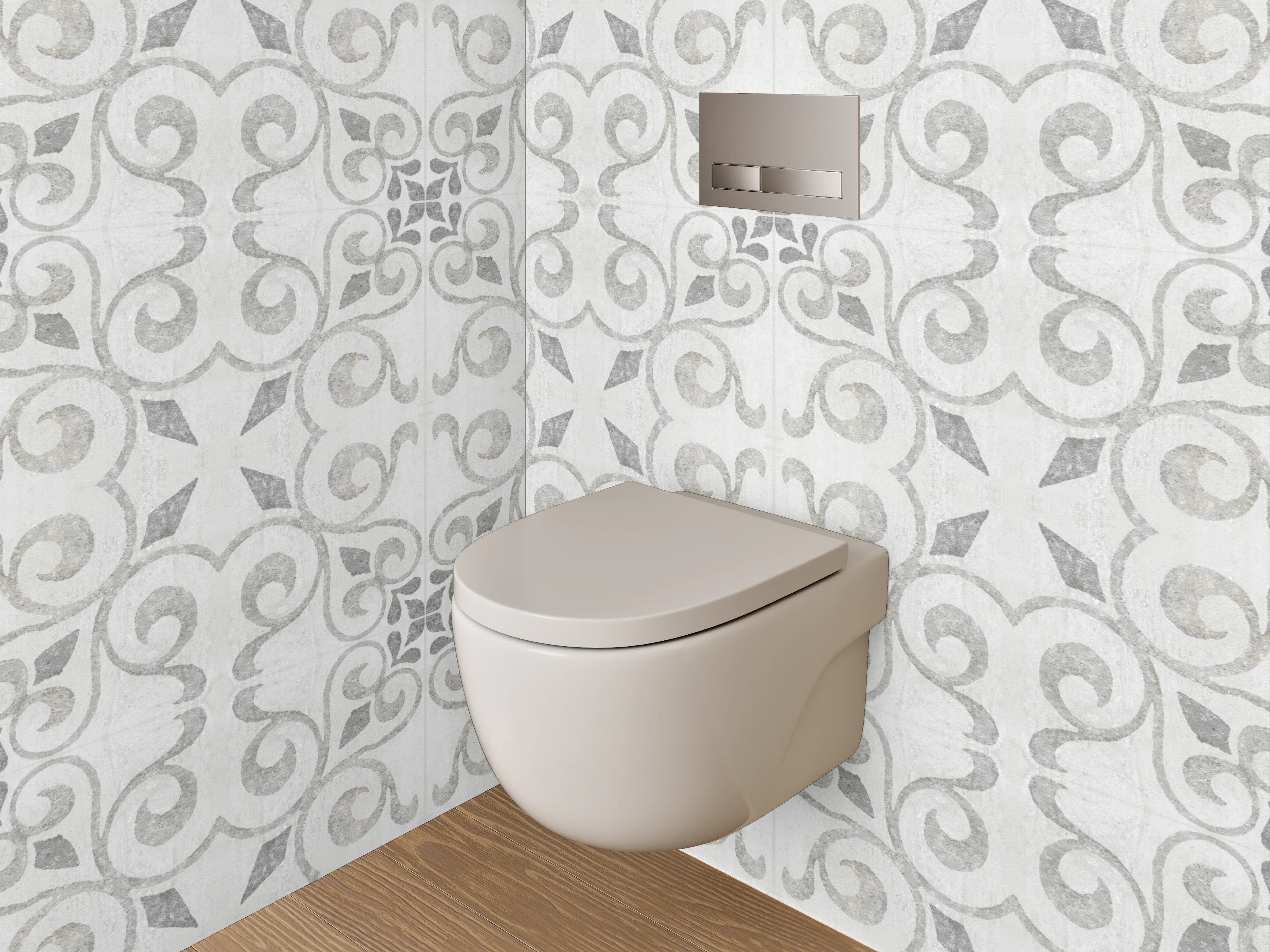 WC-Rückwand - Weiß-graues Ornament Muster