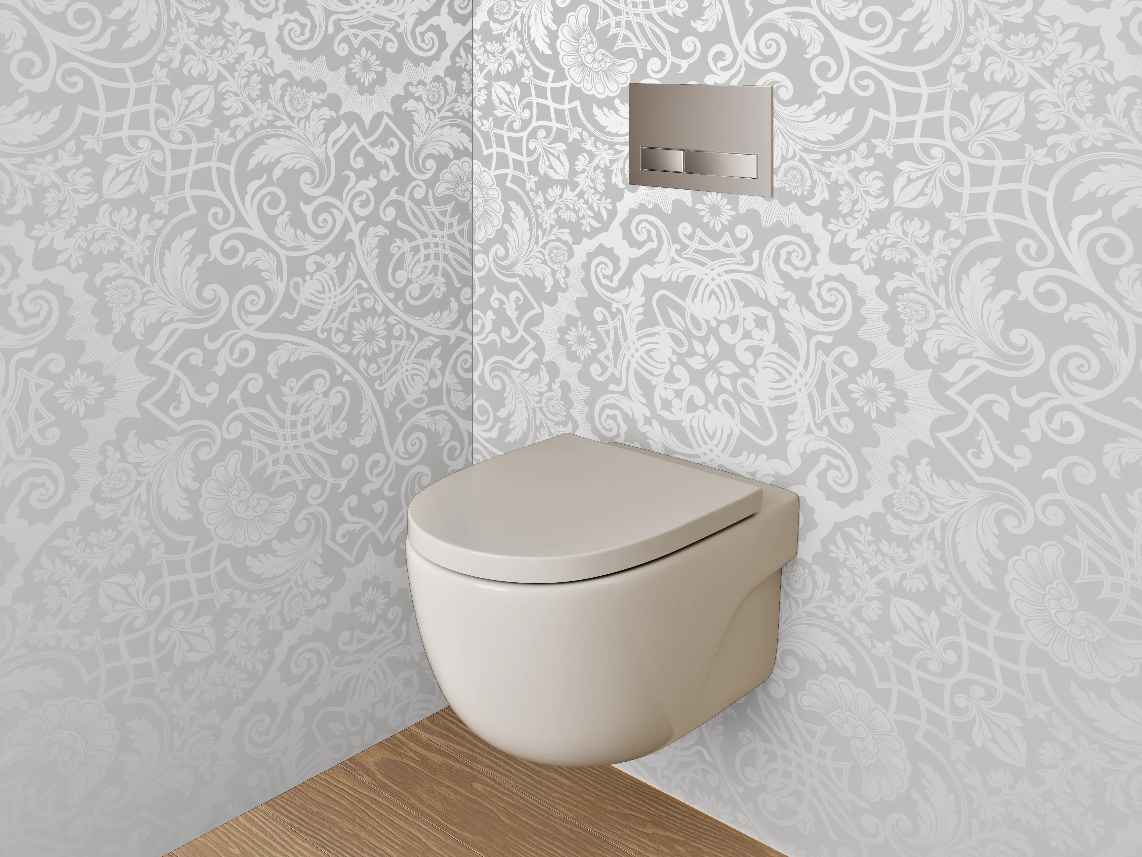 WC-Rückwand - Weiß-graues Ornament Muster Wanddesign