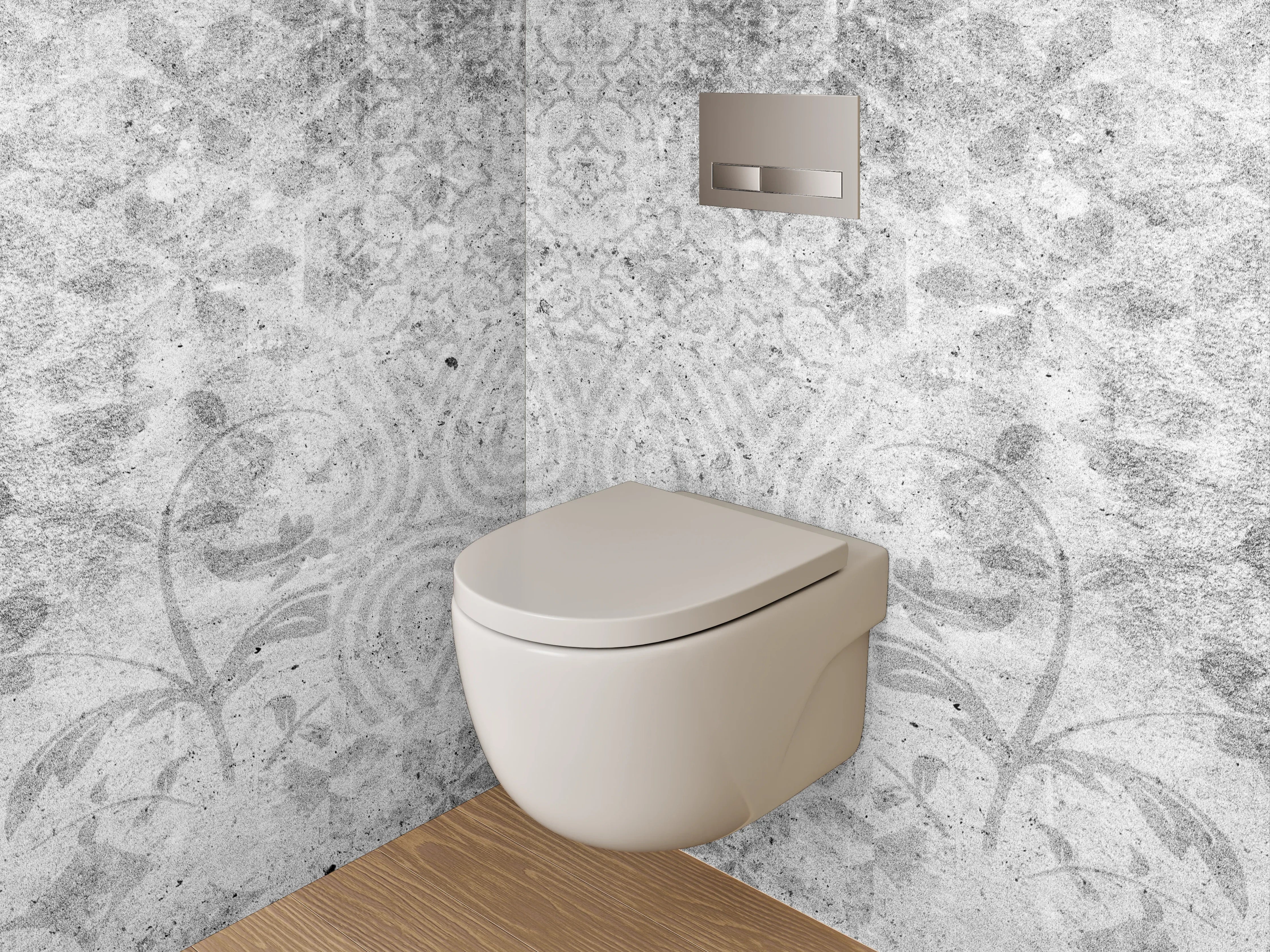 WC-Rückwand - Weiß-graues Ornament-Muster in Marmor-Optik