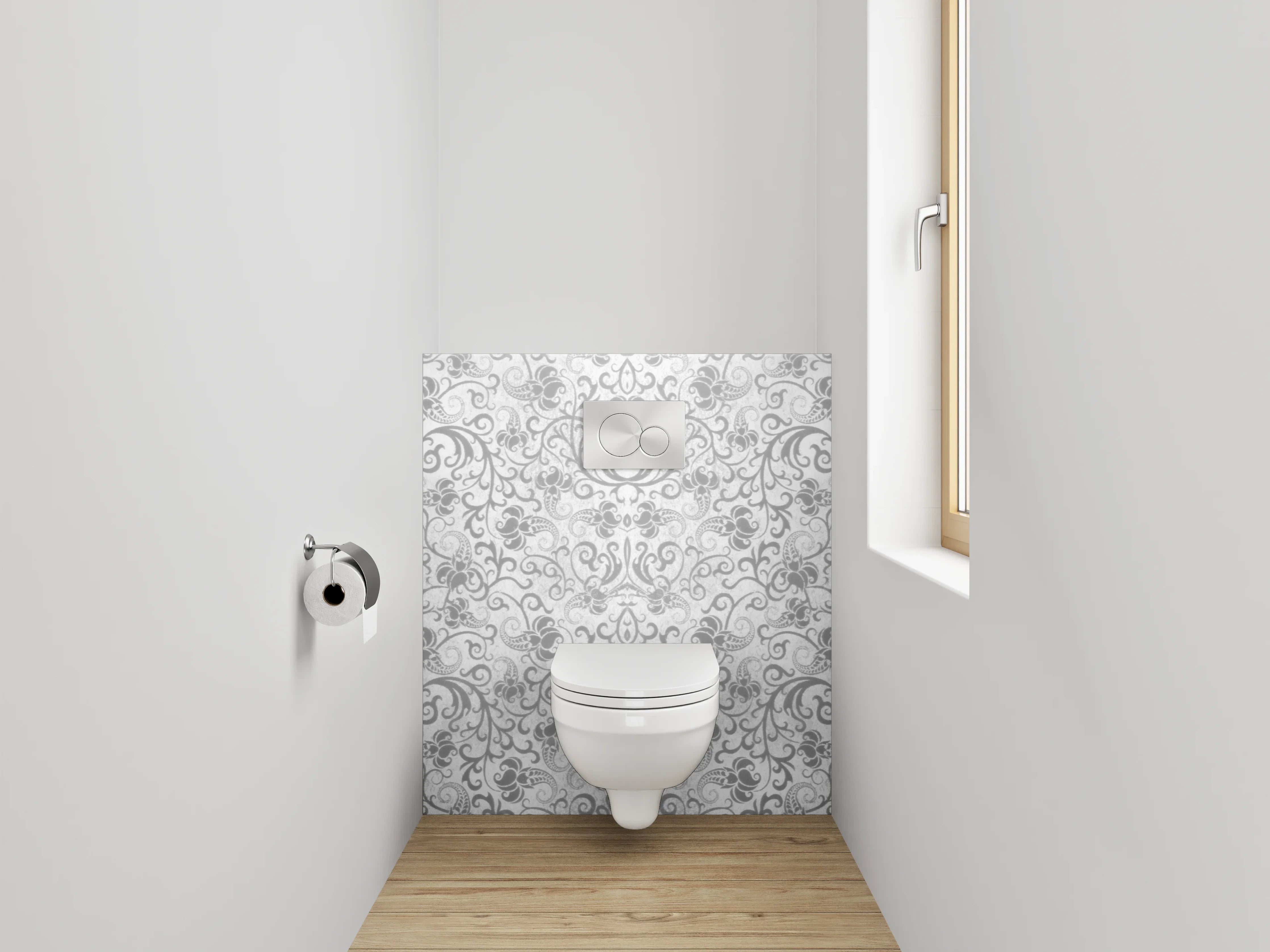 WC-Rückwand - Weiß-graues Ornamente Muster Marmoroptik