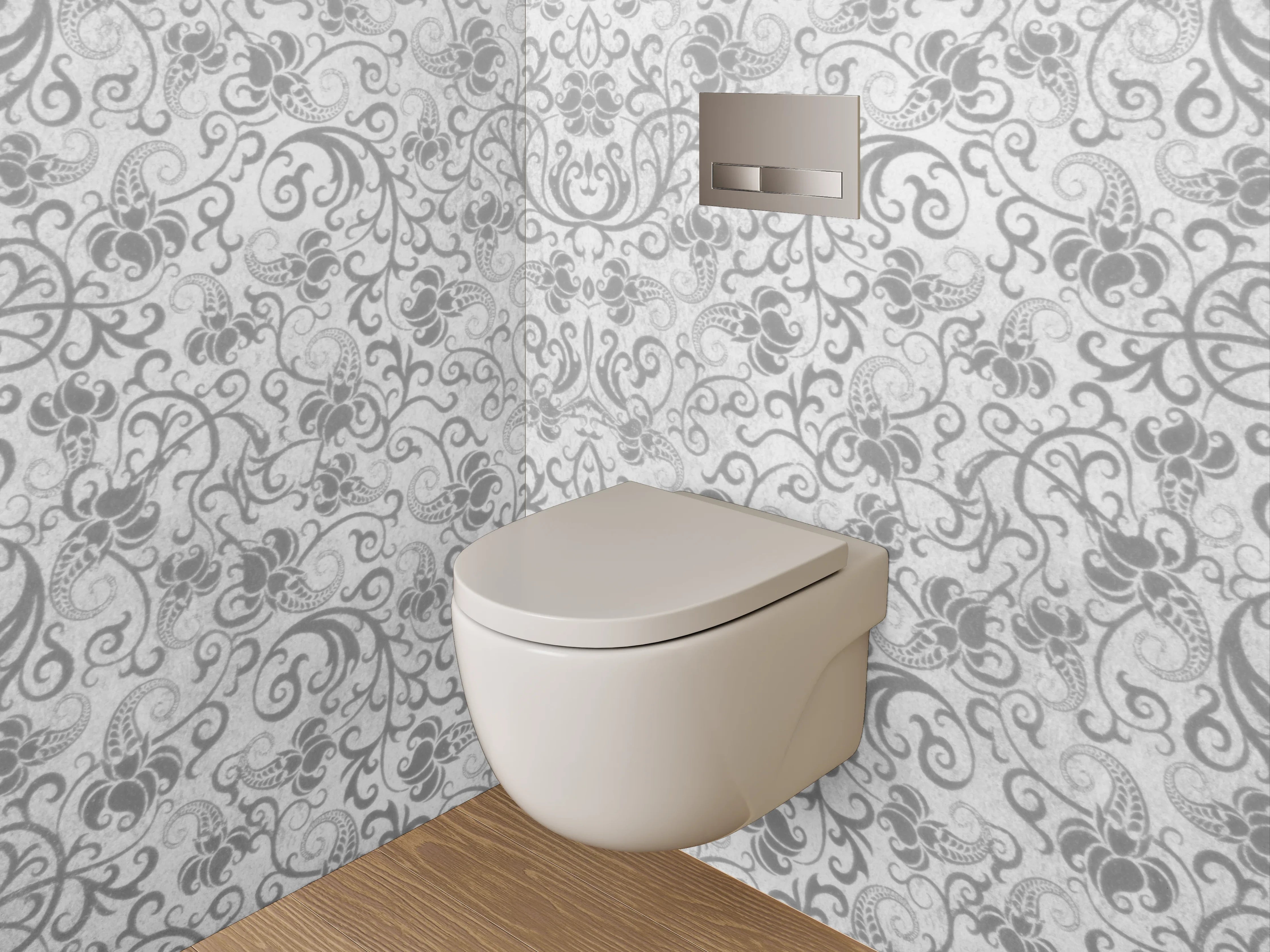 WC-Rückwand - Weiß-graues Ornamente Muster Marmoroptik