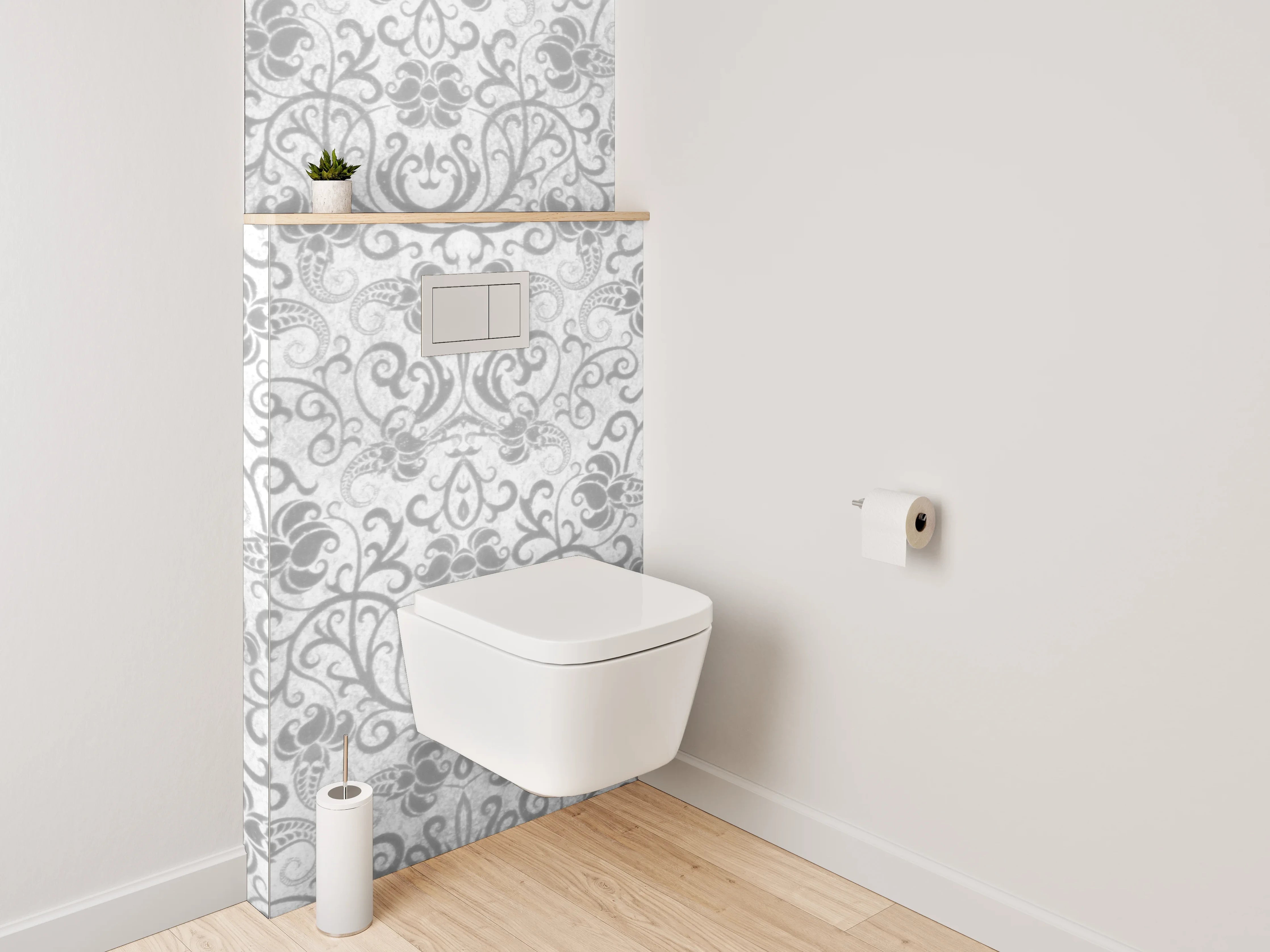 WC-Rückwand - Weiß-graues Ornamente Muster Marmoroptik