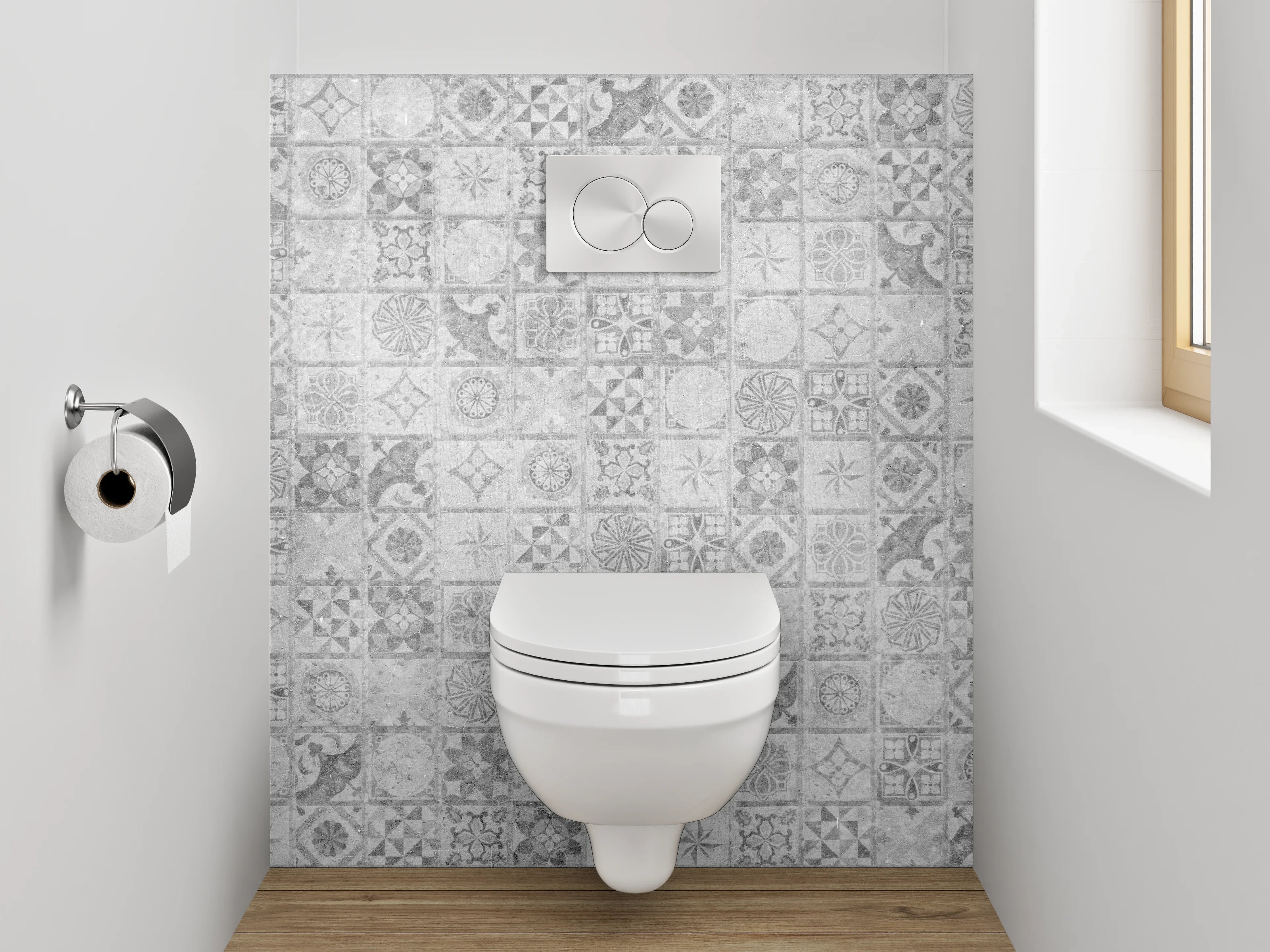 WC-Rückwand - Weiß-graues Vintage Mosaik Muster
