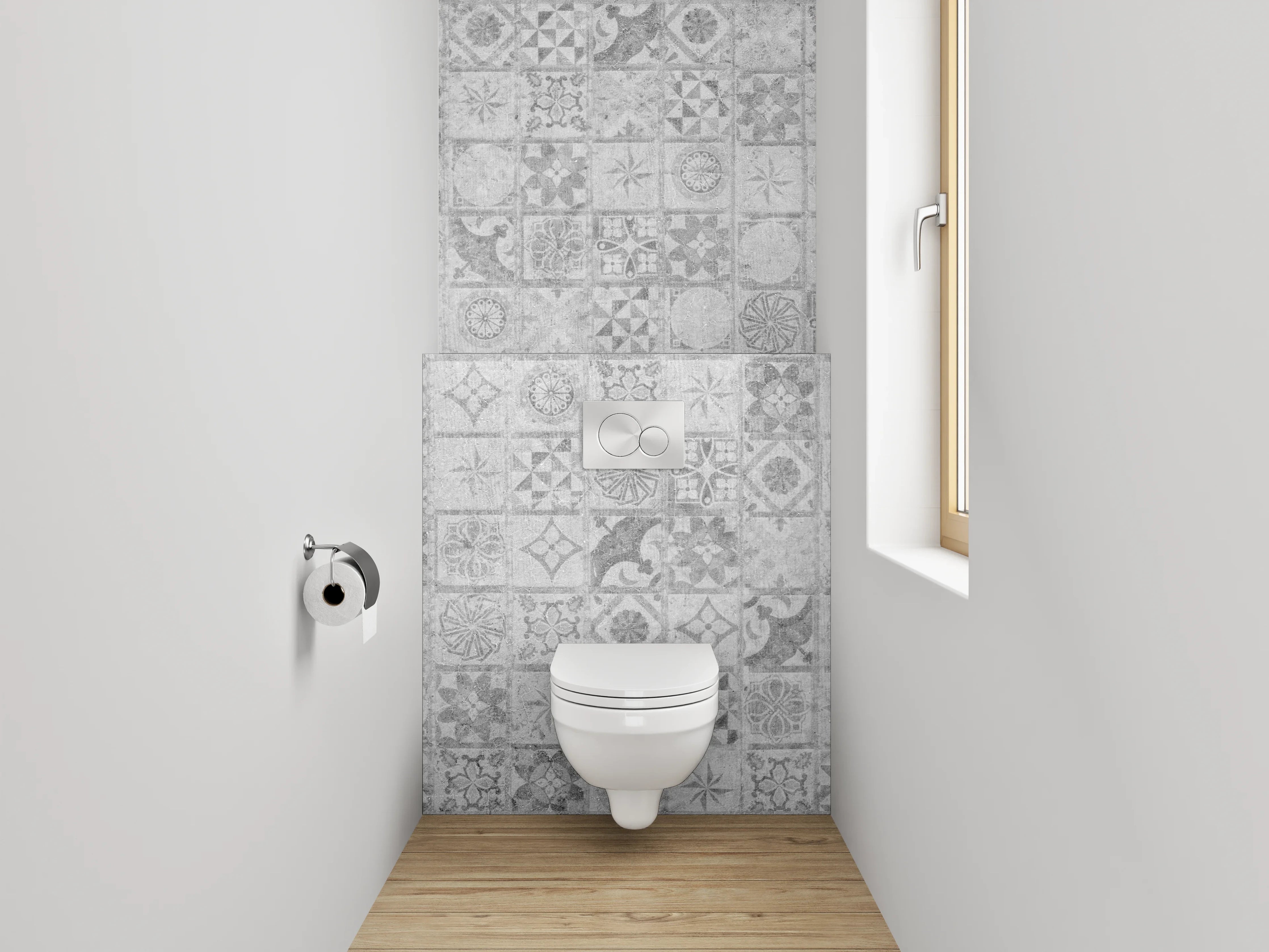 WC-Rückwand - Weiß-graues Vintage Mosaik Muster