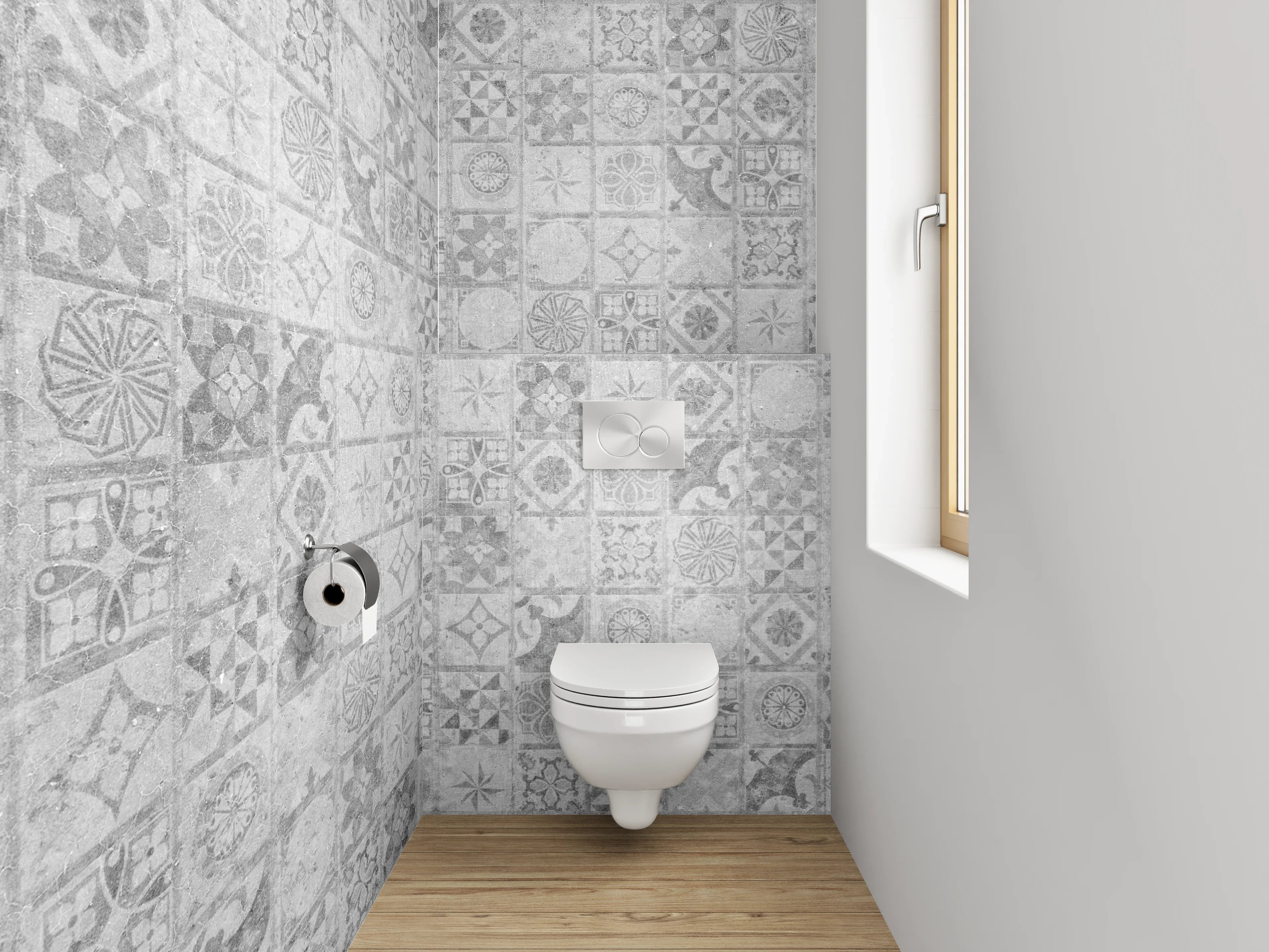 WC-Rückwand - Weiß-graues Vintage Mosaik Muster