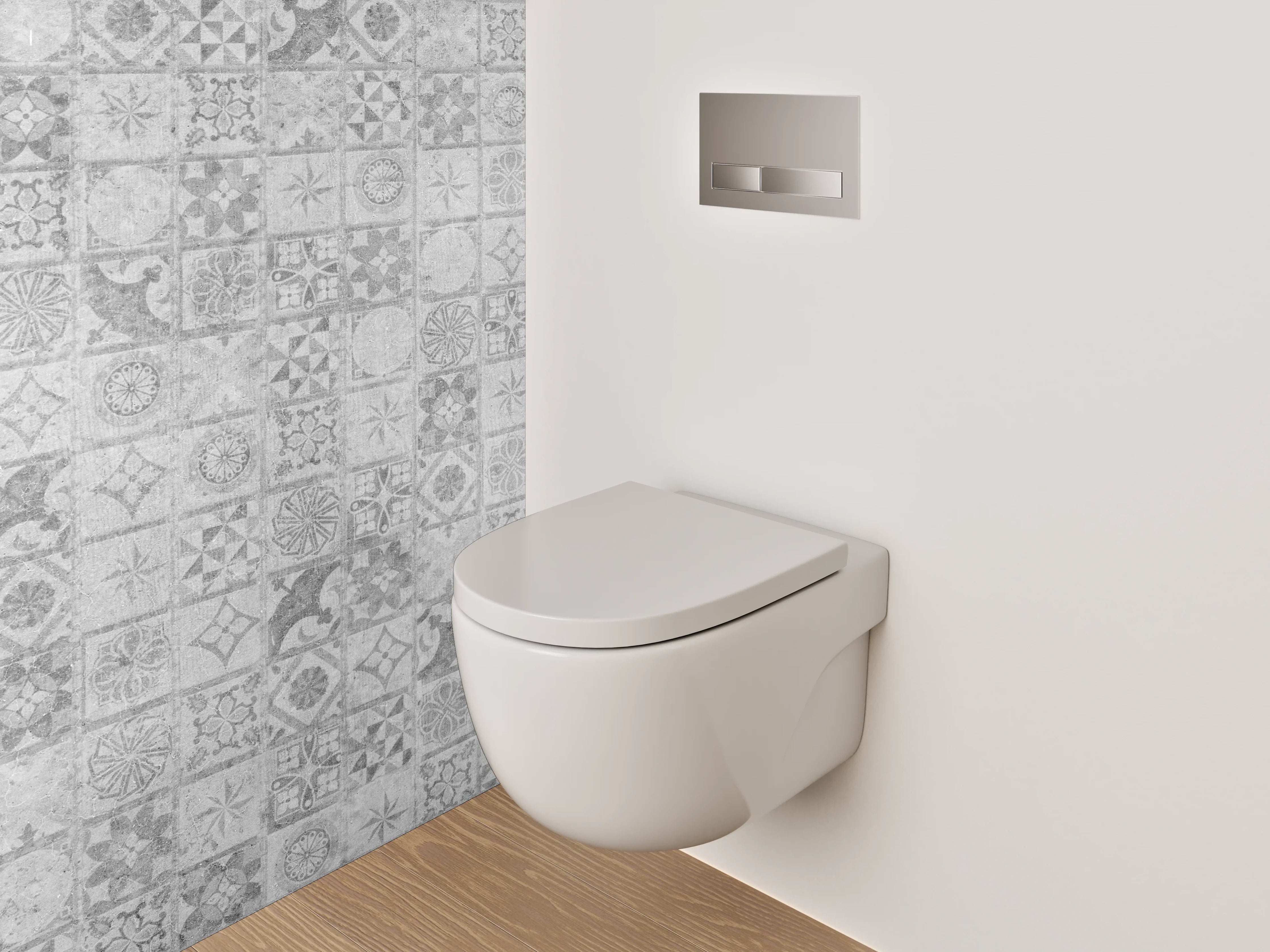 WC-Rückwand - Weiß-graues Vintage Mosaik Muster