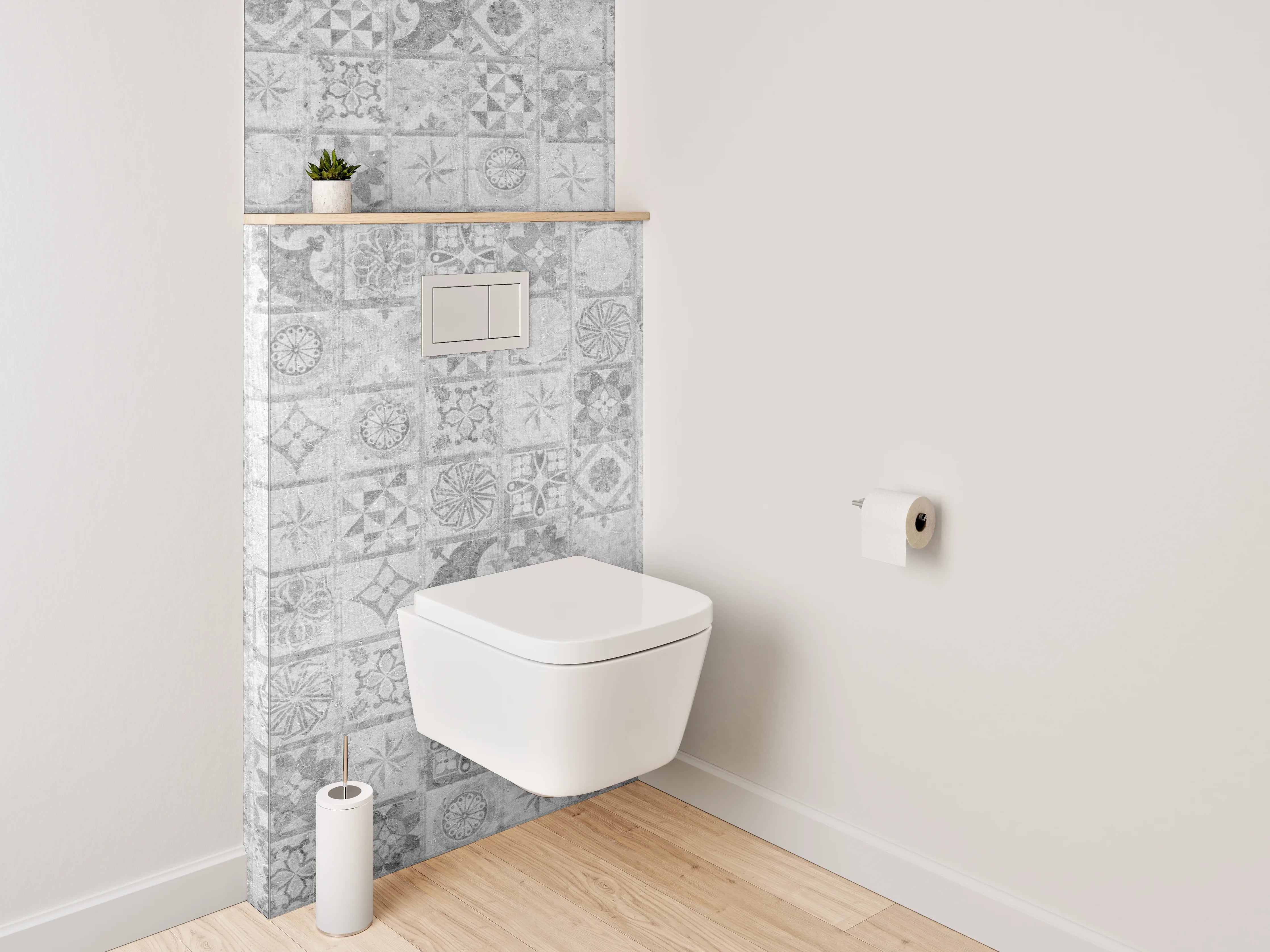 WC-Rückwand - Weiß-graues Vintage Mosaik Muster