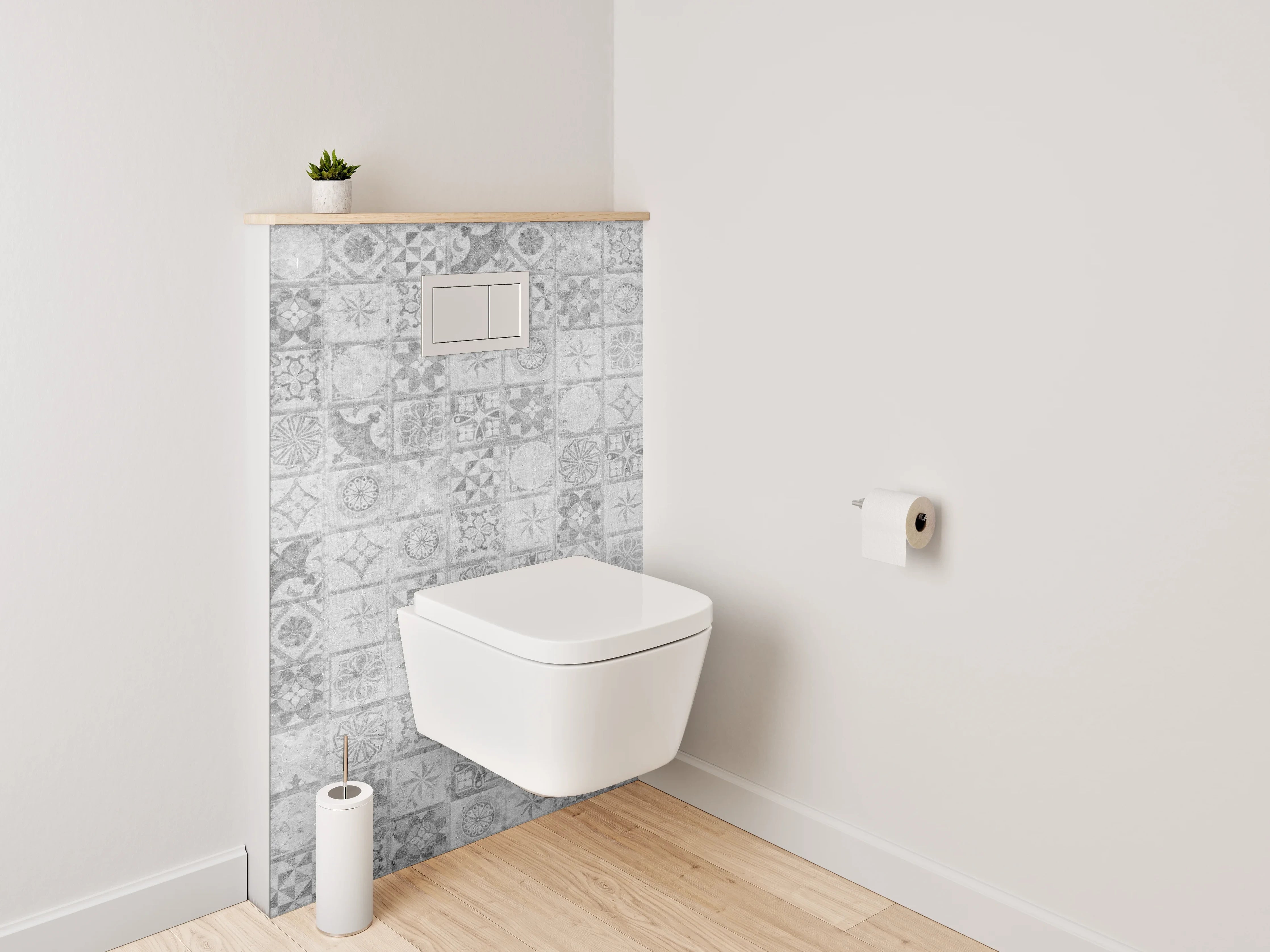 WC-Rückwand - Weiß-graues Vintage Mosaik Muster