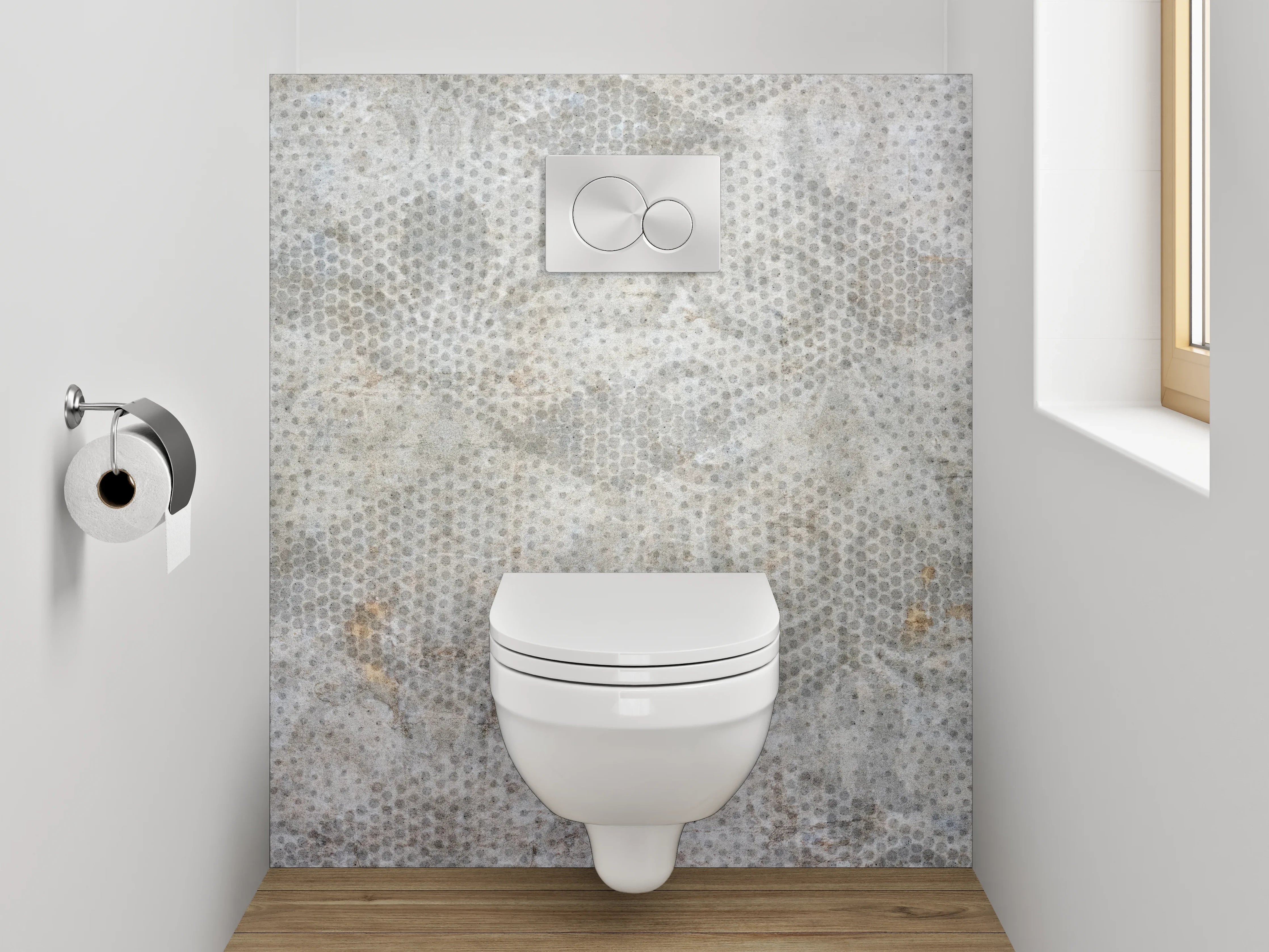 WC-Rückwand - Weiß-graues Vintage Ornament Muster