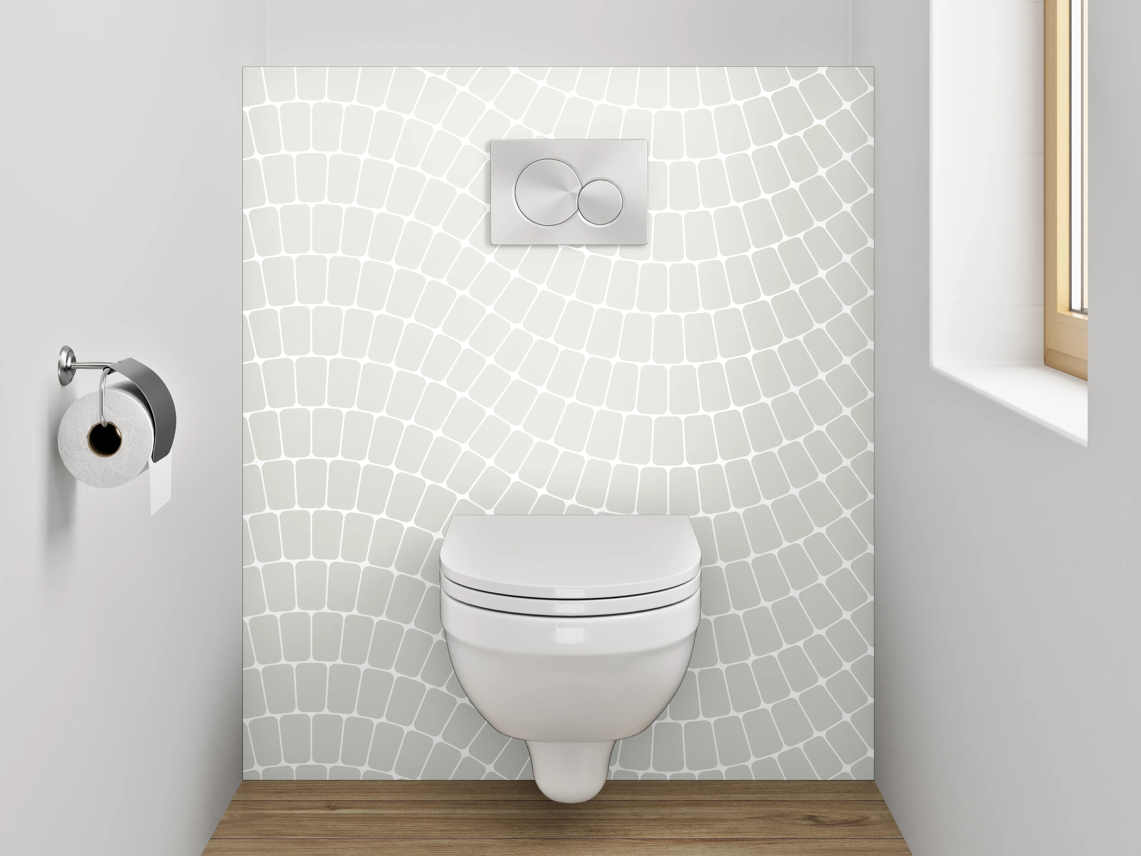 WC-Rückwand - Weiß-graues Wellenlinien-Muster modern