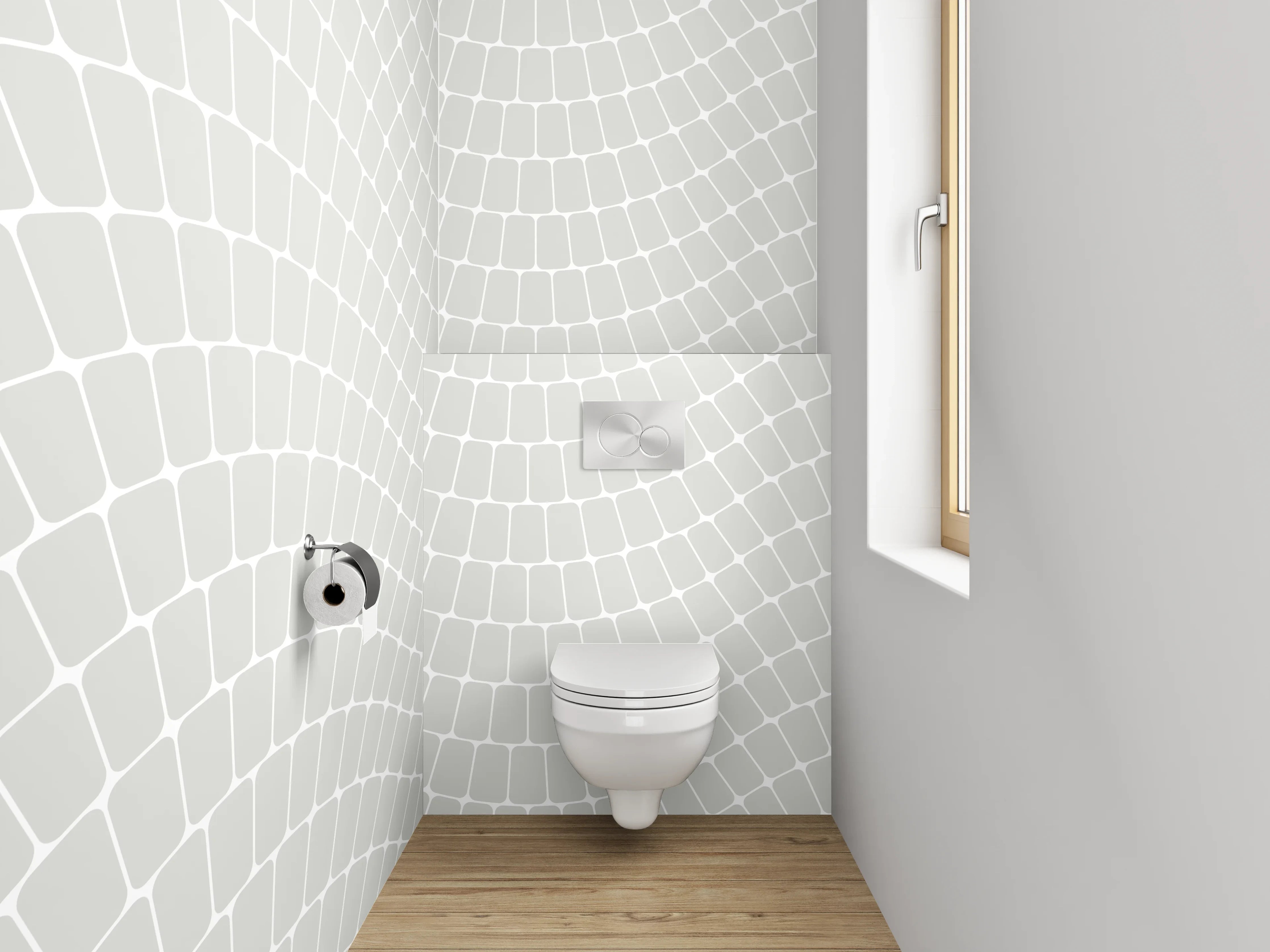 WC-Rückwand - Weiß-graues Wellenlinien-Muster modern