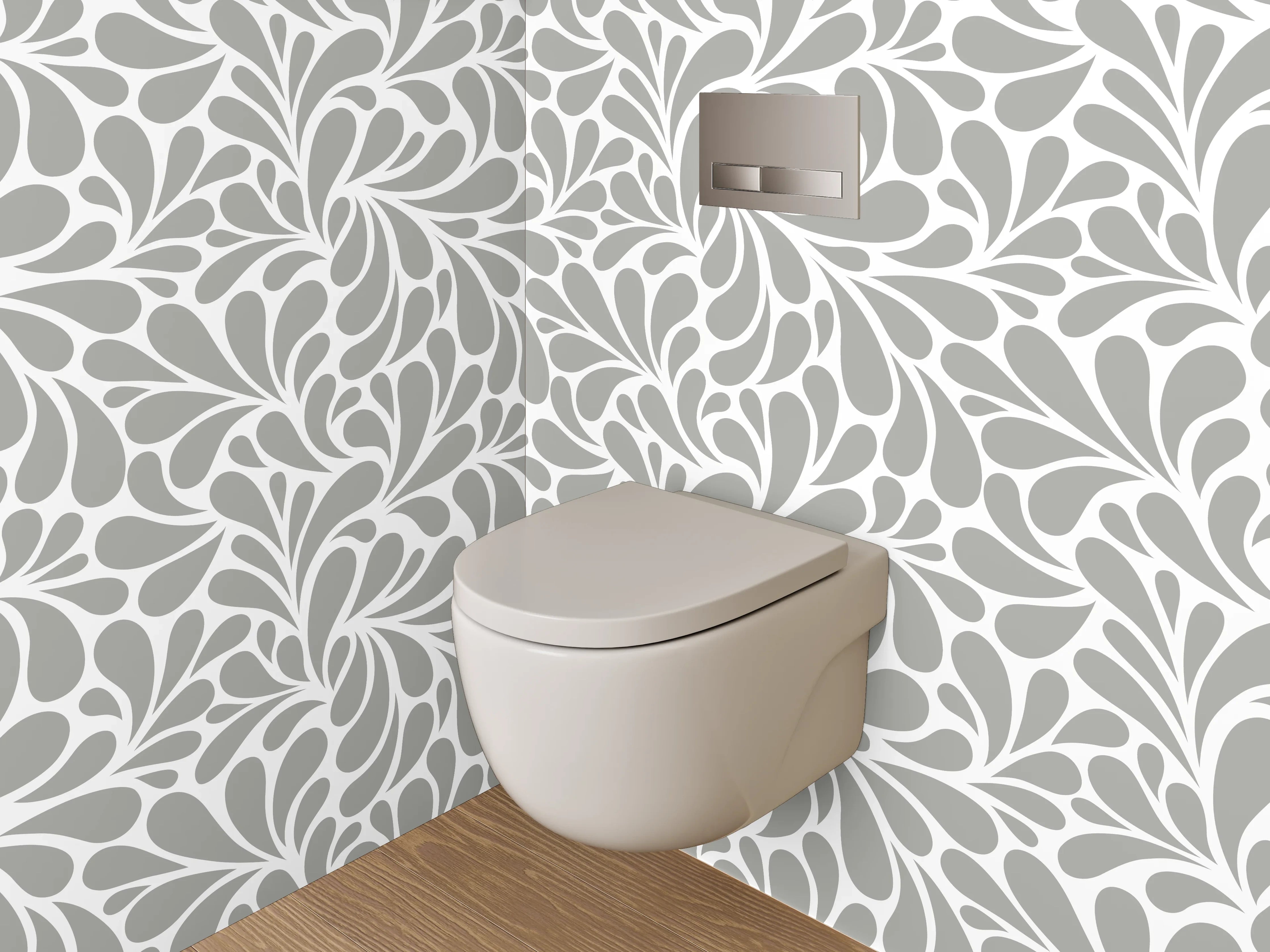WC-Rückwand - Weiß-graues florales Wirbelmuster