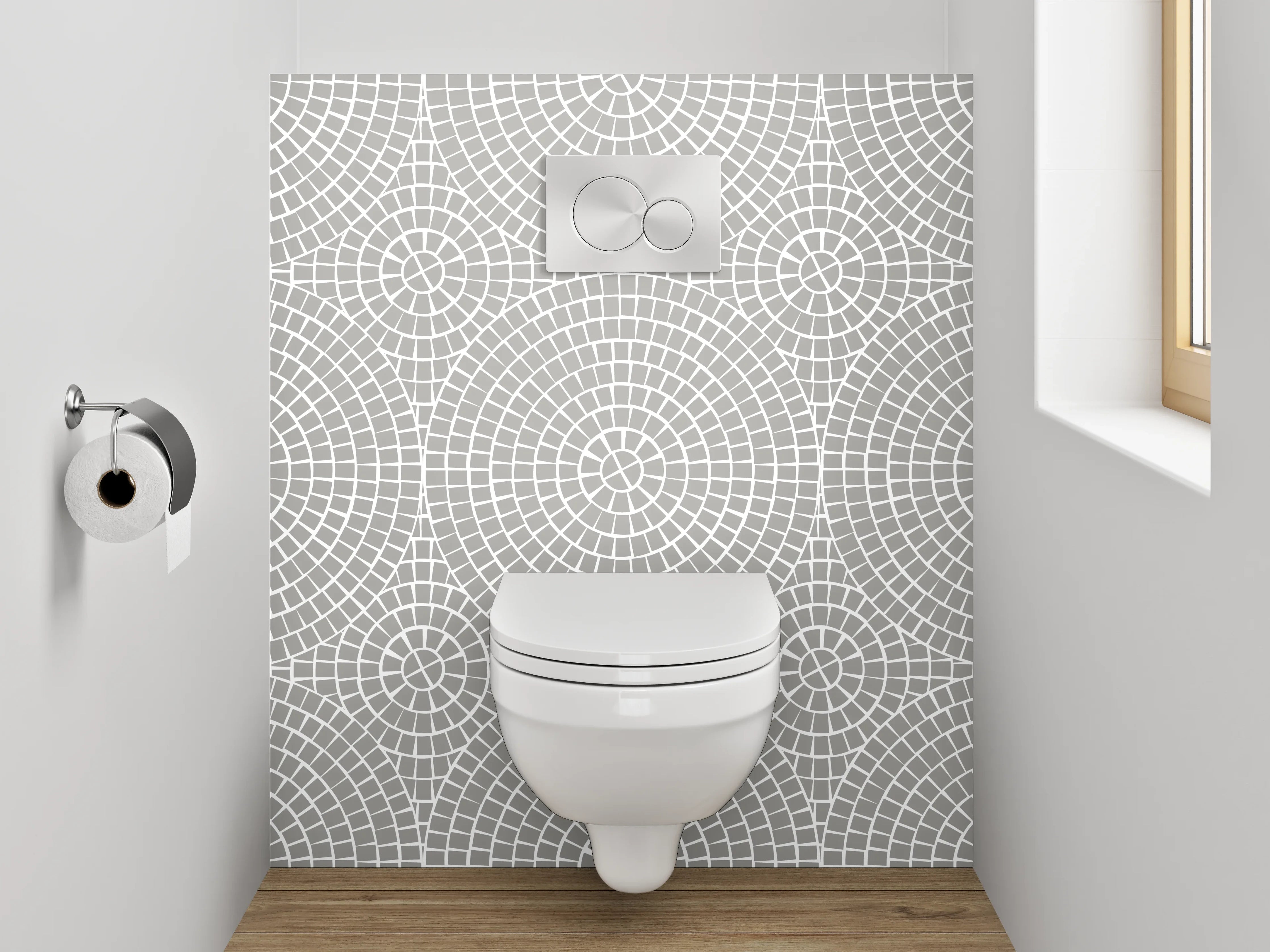 WC-Rückwand - Weiß-graues geometrisches Kreismuster