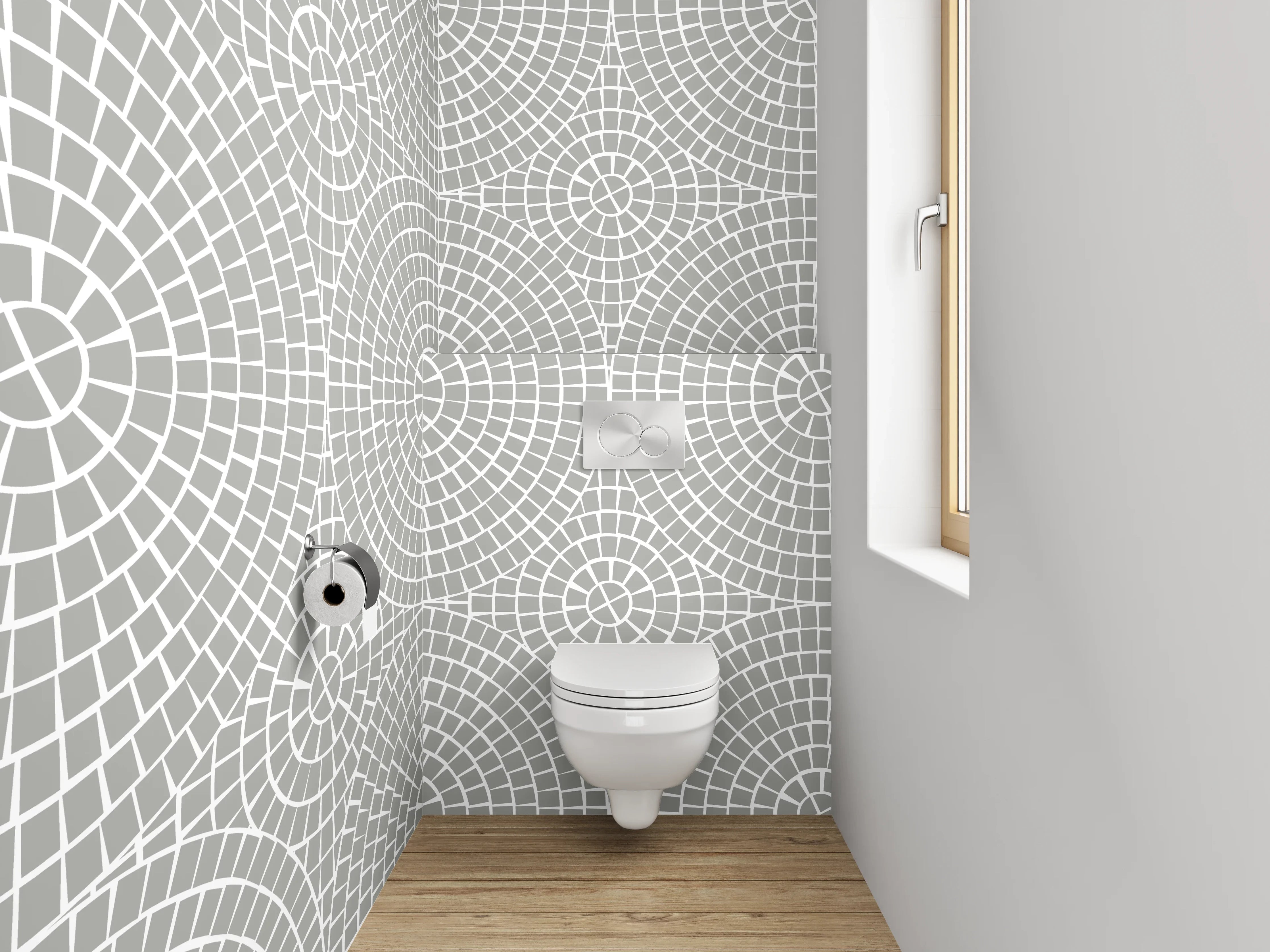 WC-Rückwand - Weiß-graues geometrisches Kreismuster