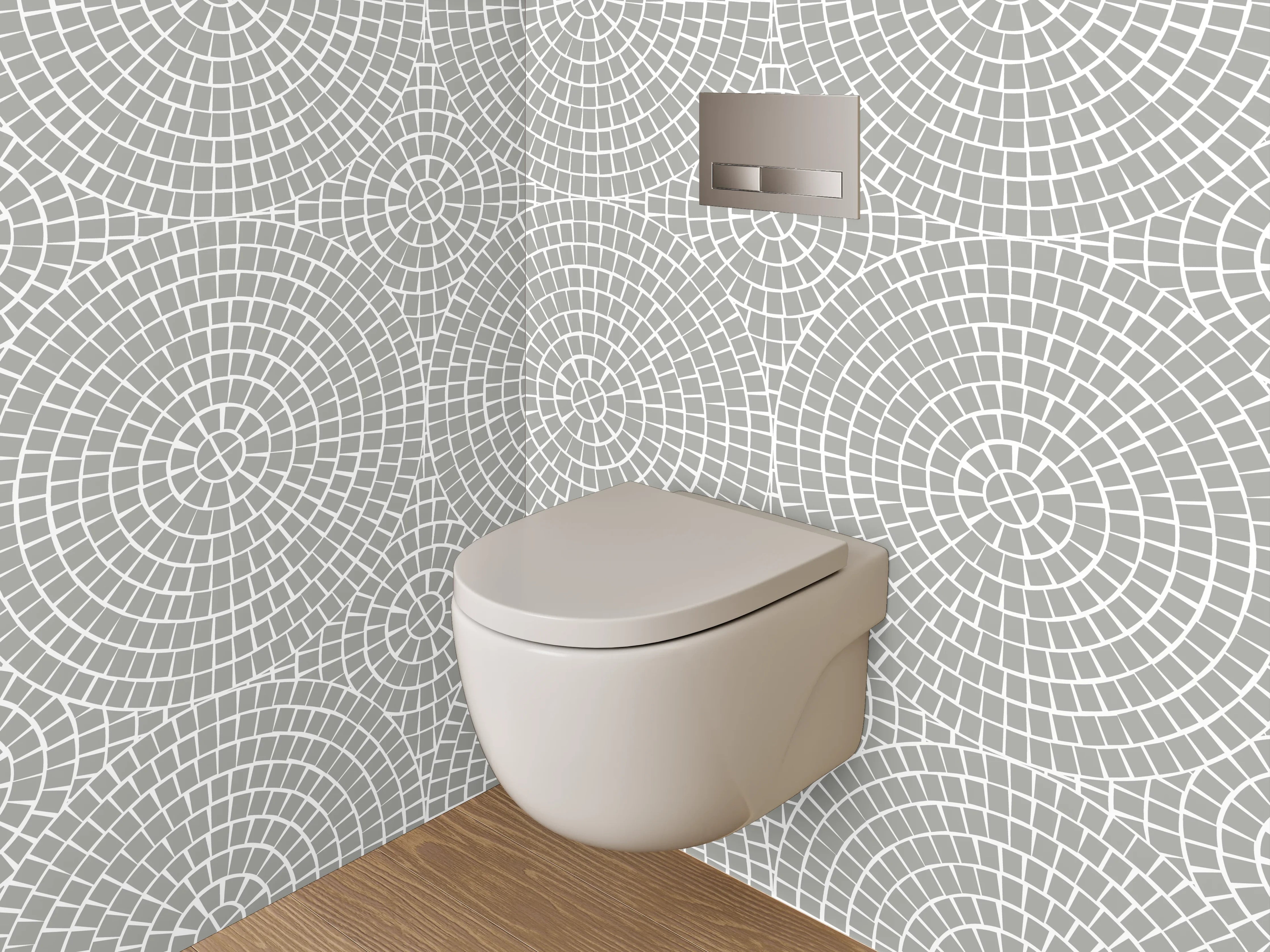 WC-Rückwand - Weiß-graues geometrisches Kreismuster