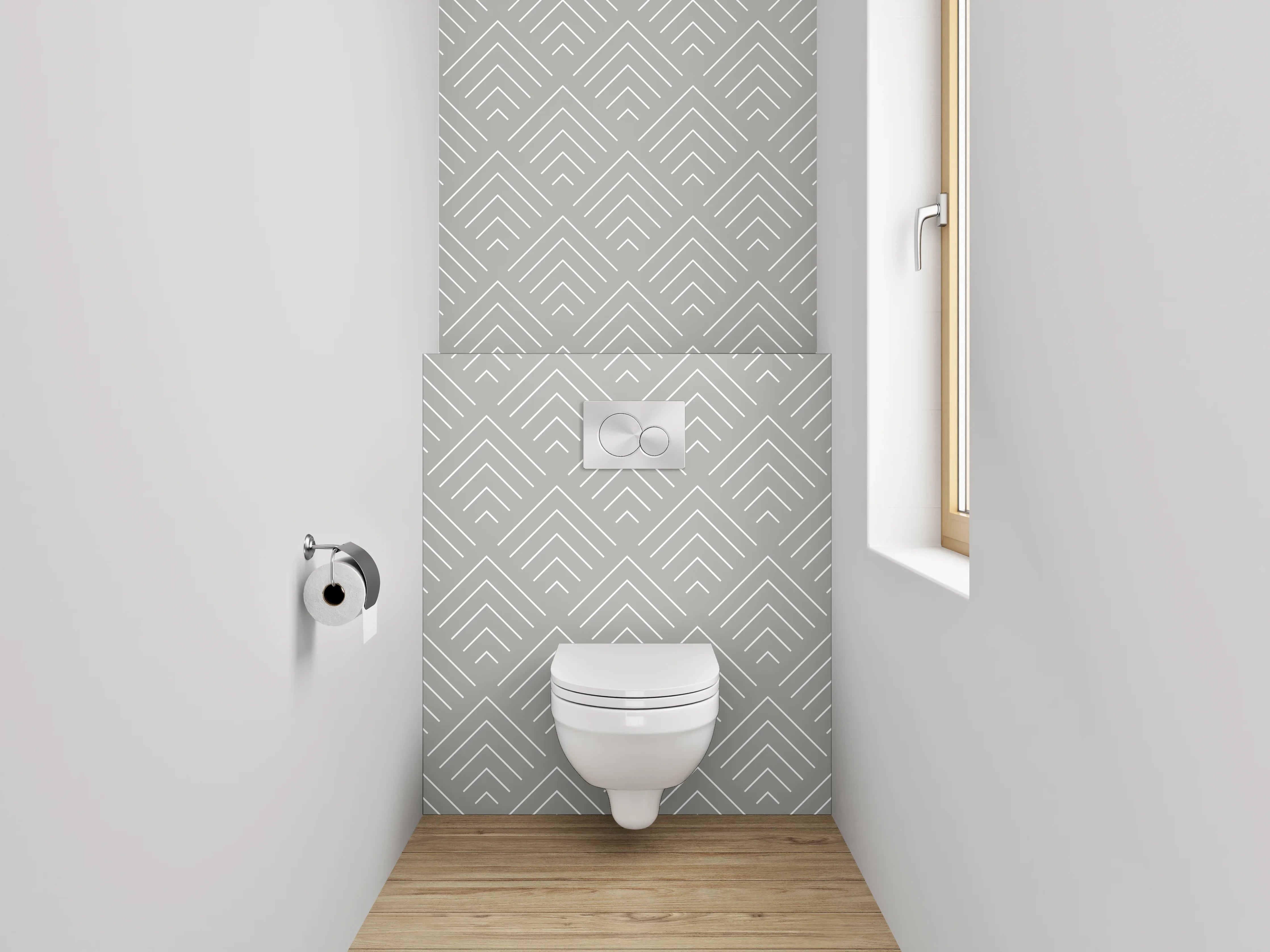 WC-Rückwand - Weiß-graues geometrisches Linienmuster