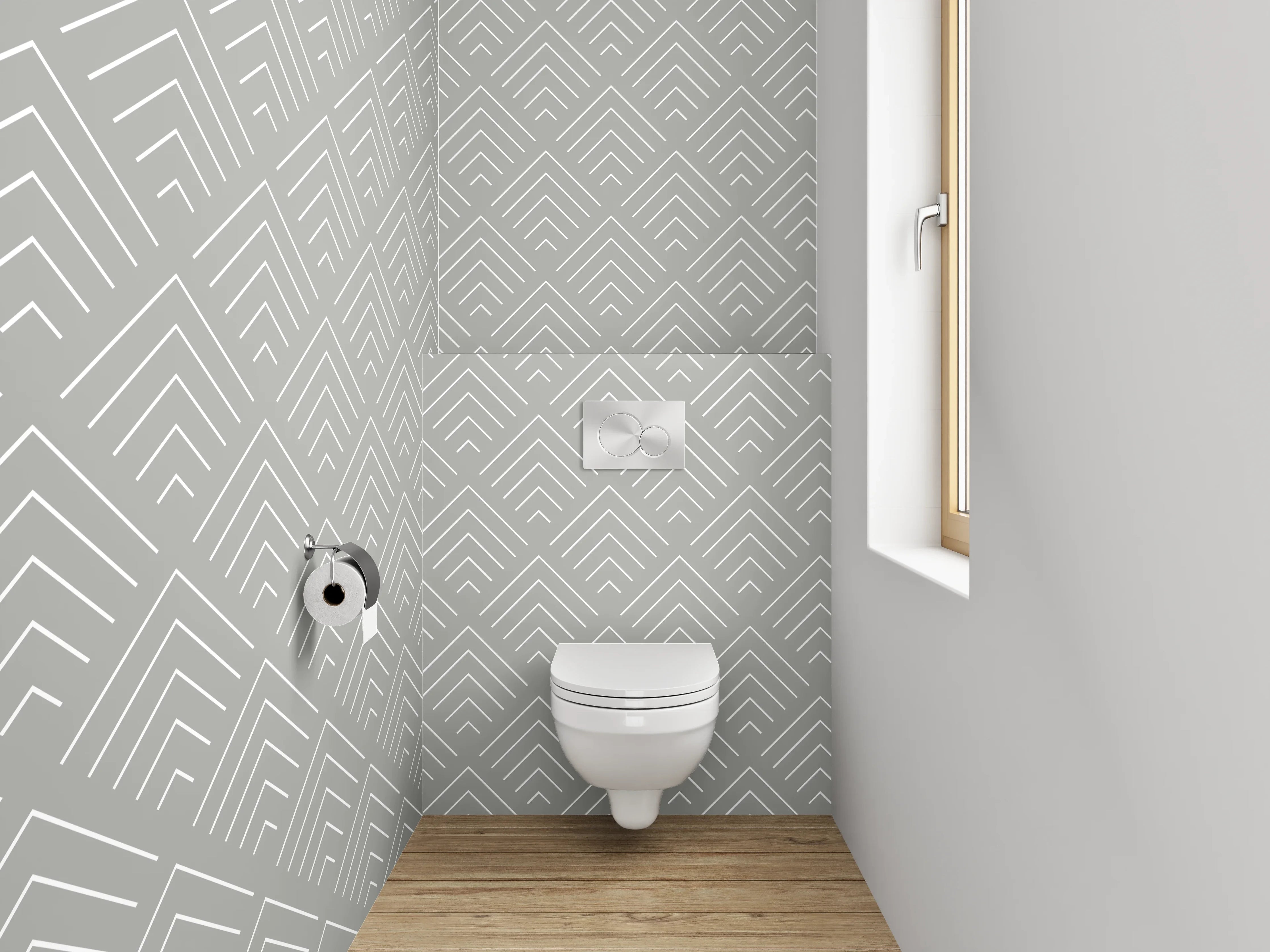 WC-Rückwand - Weiß-graues geometrisches Linienmuster