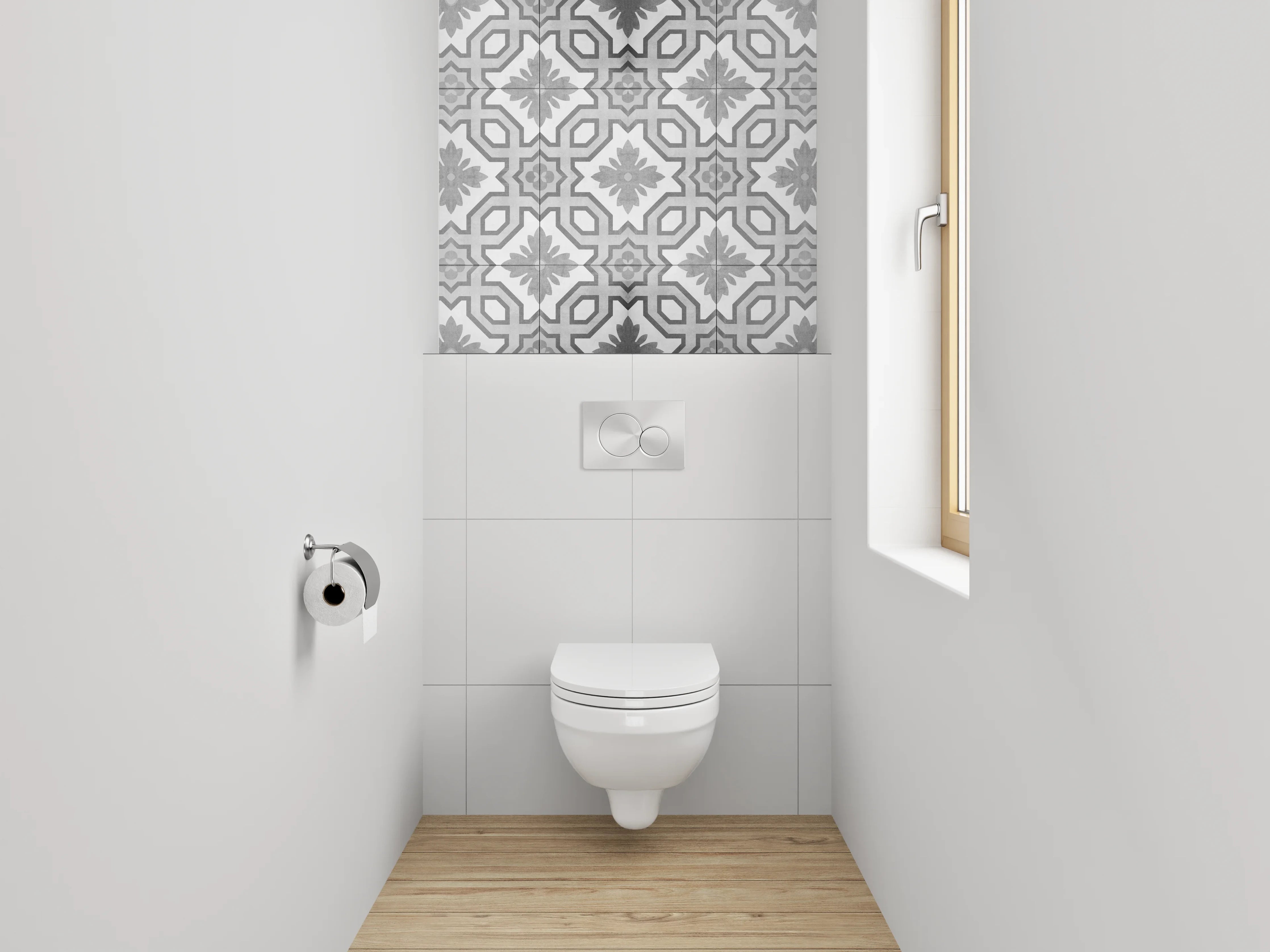 WC-Rückwand - Weiß-graues geometrisches Muster Schwarz-Weiß