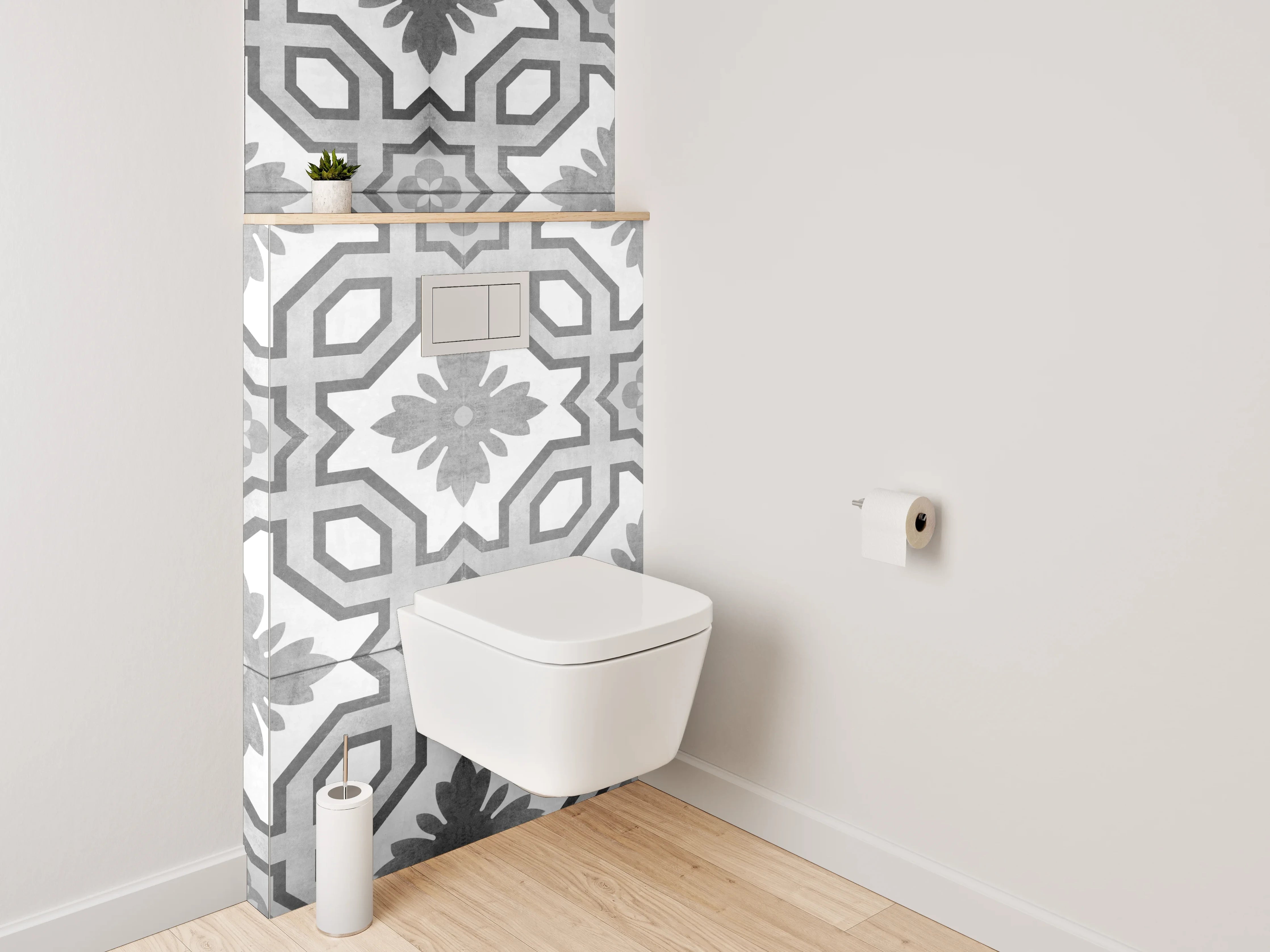 WC-Rückwand - Weiß-graues geometrisches Muster Schwarz-Weiß