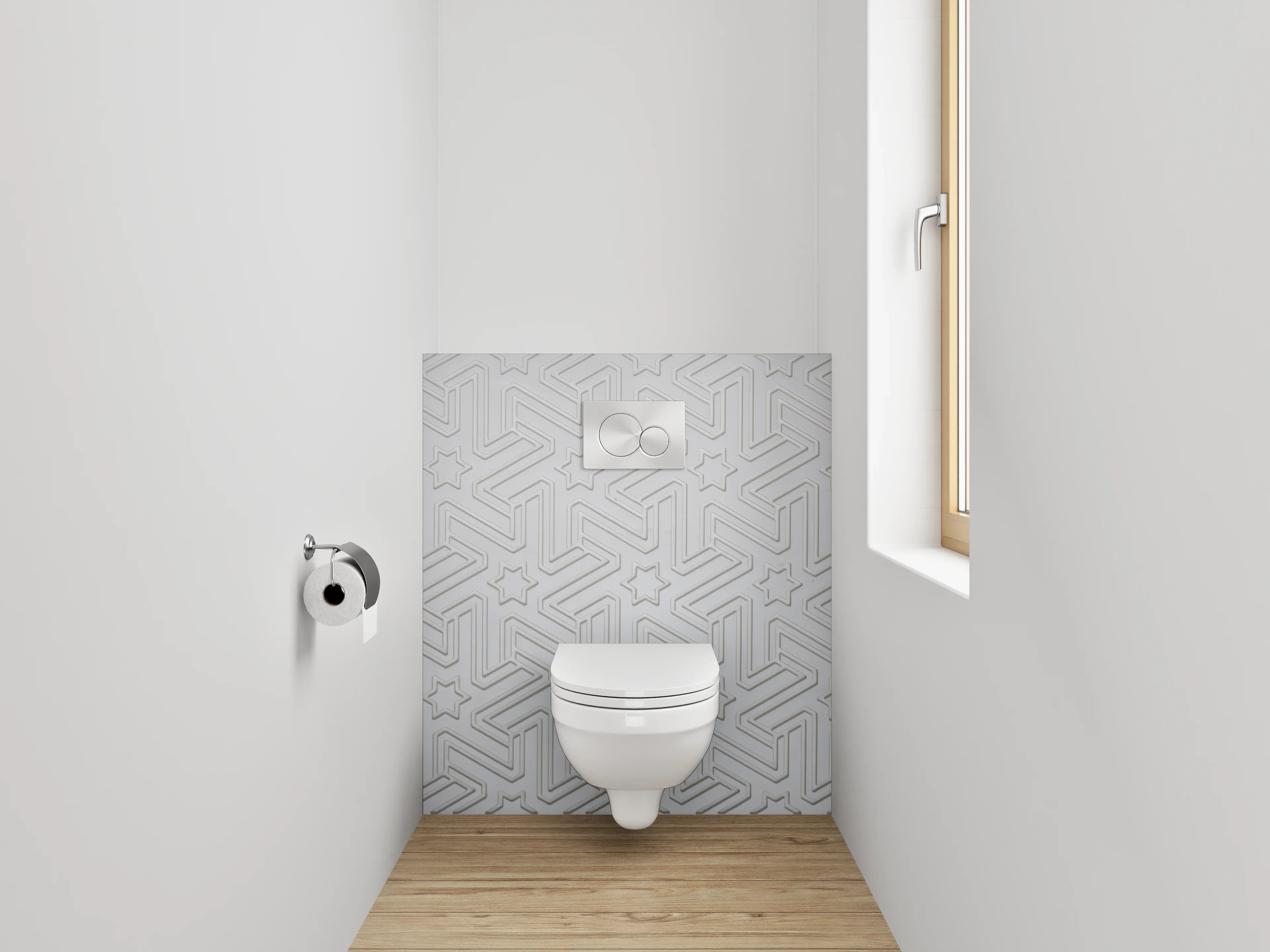 WC-Rückwand - Weiß-graues geometrisches Sternmuster
