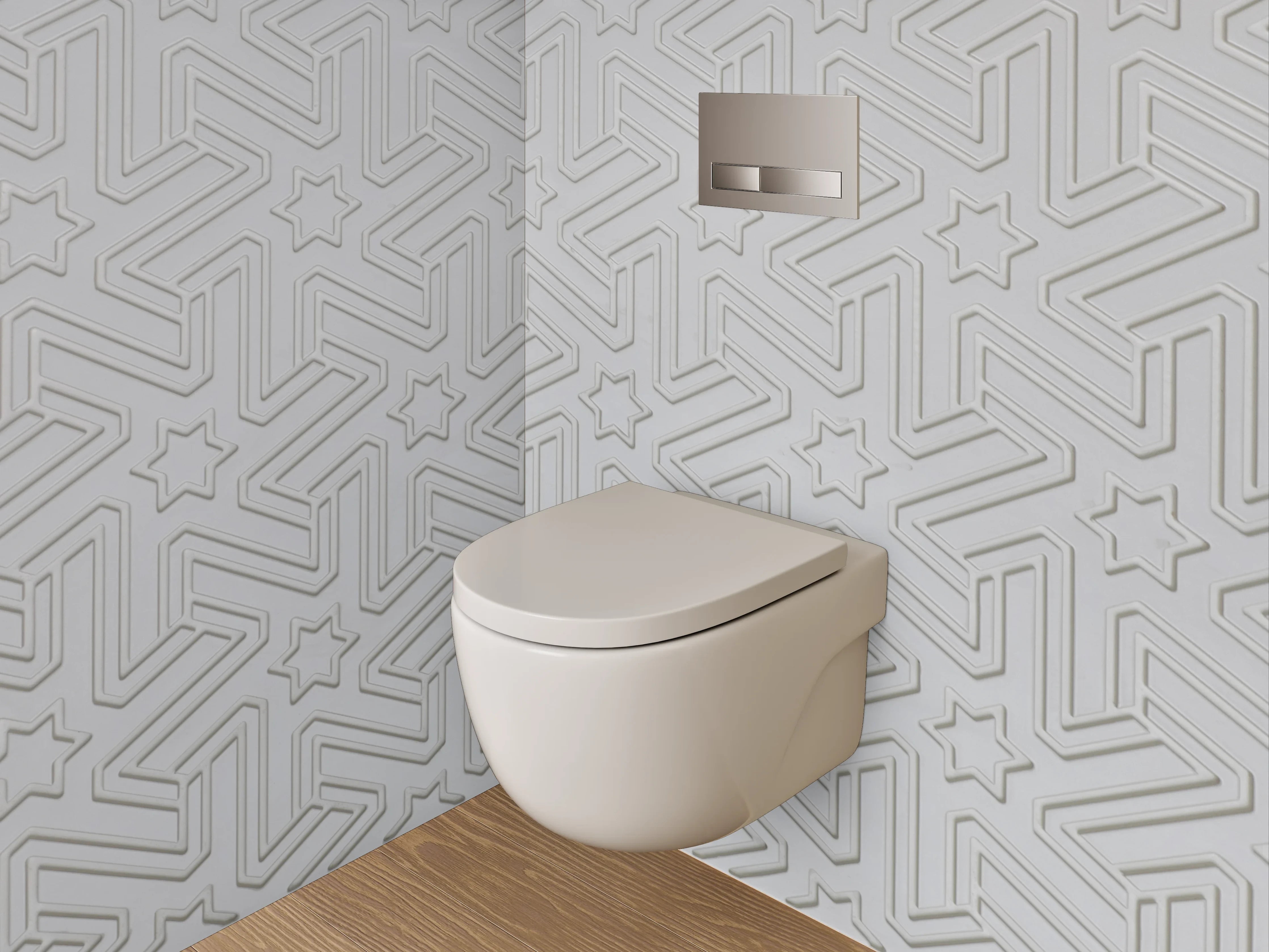 WC-Rückwand - Weiß-graues geometrisches Sternmuster