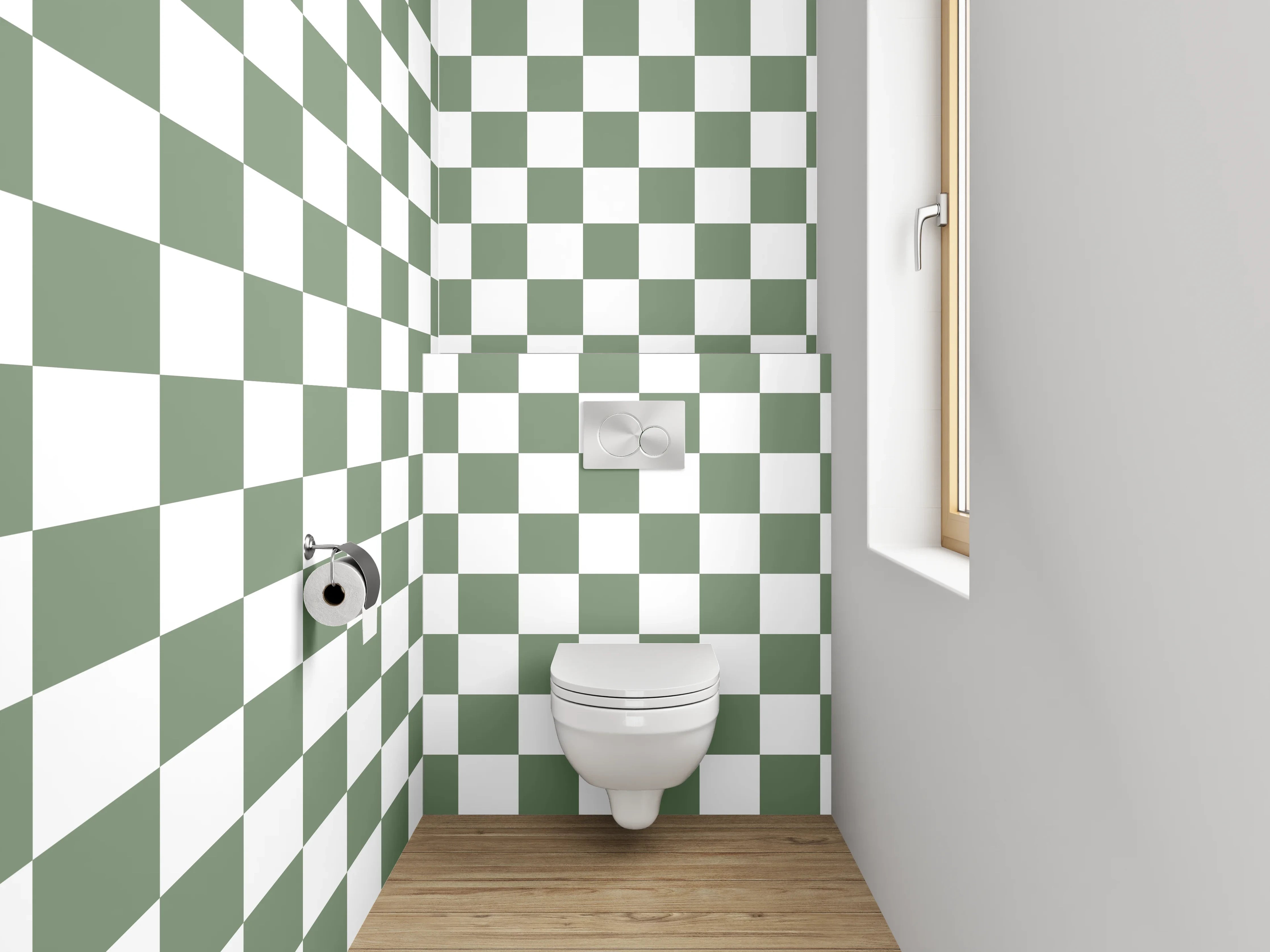 WC-Rückwand - Weiß-grünes Schachbrettmuster Modern