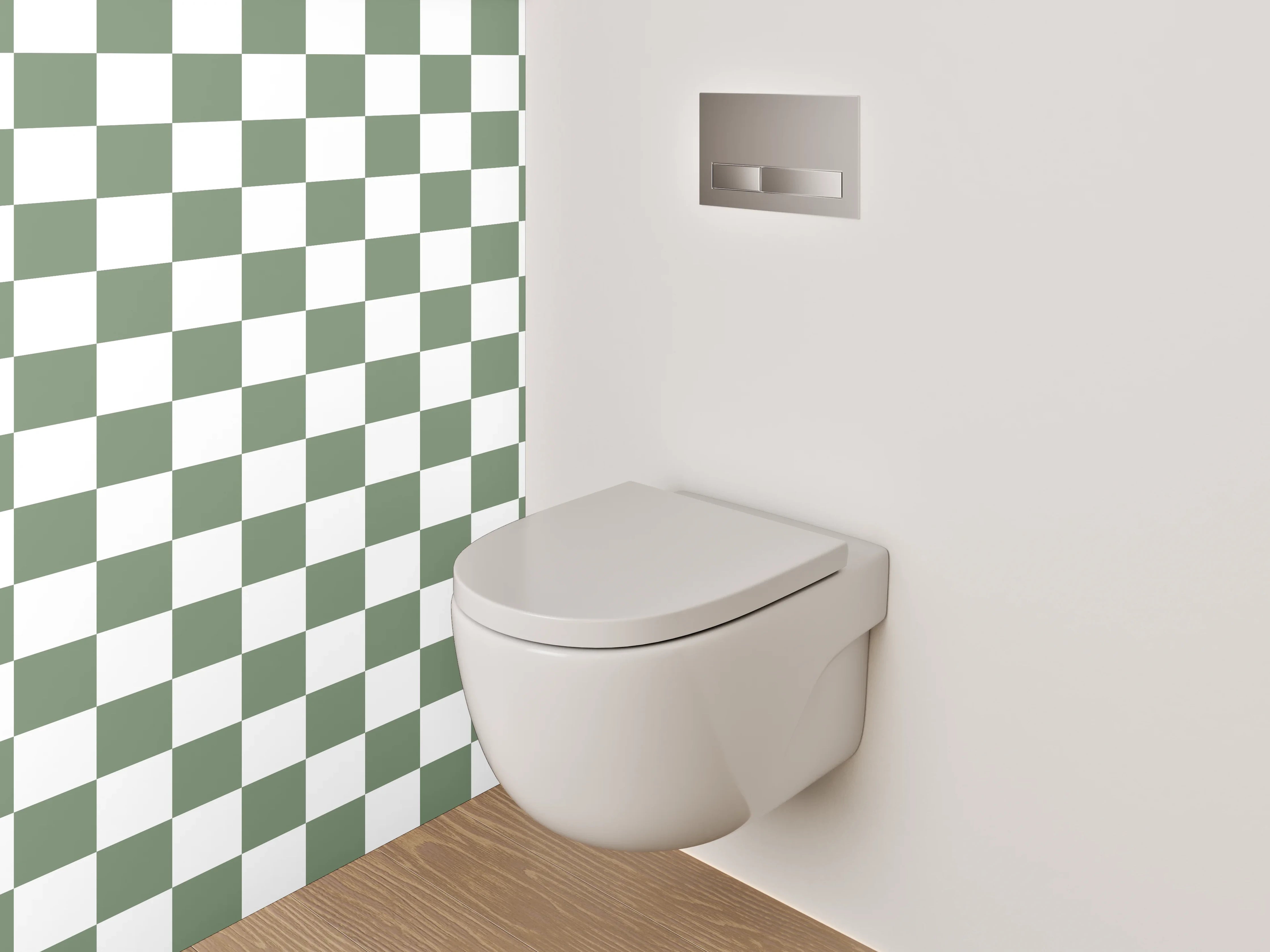 WC-Rückwand - Weiß-grünes Schachbrettmuster Modern