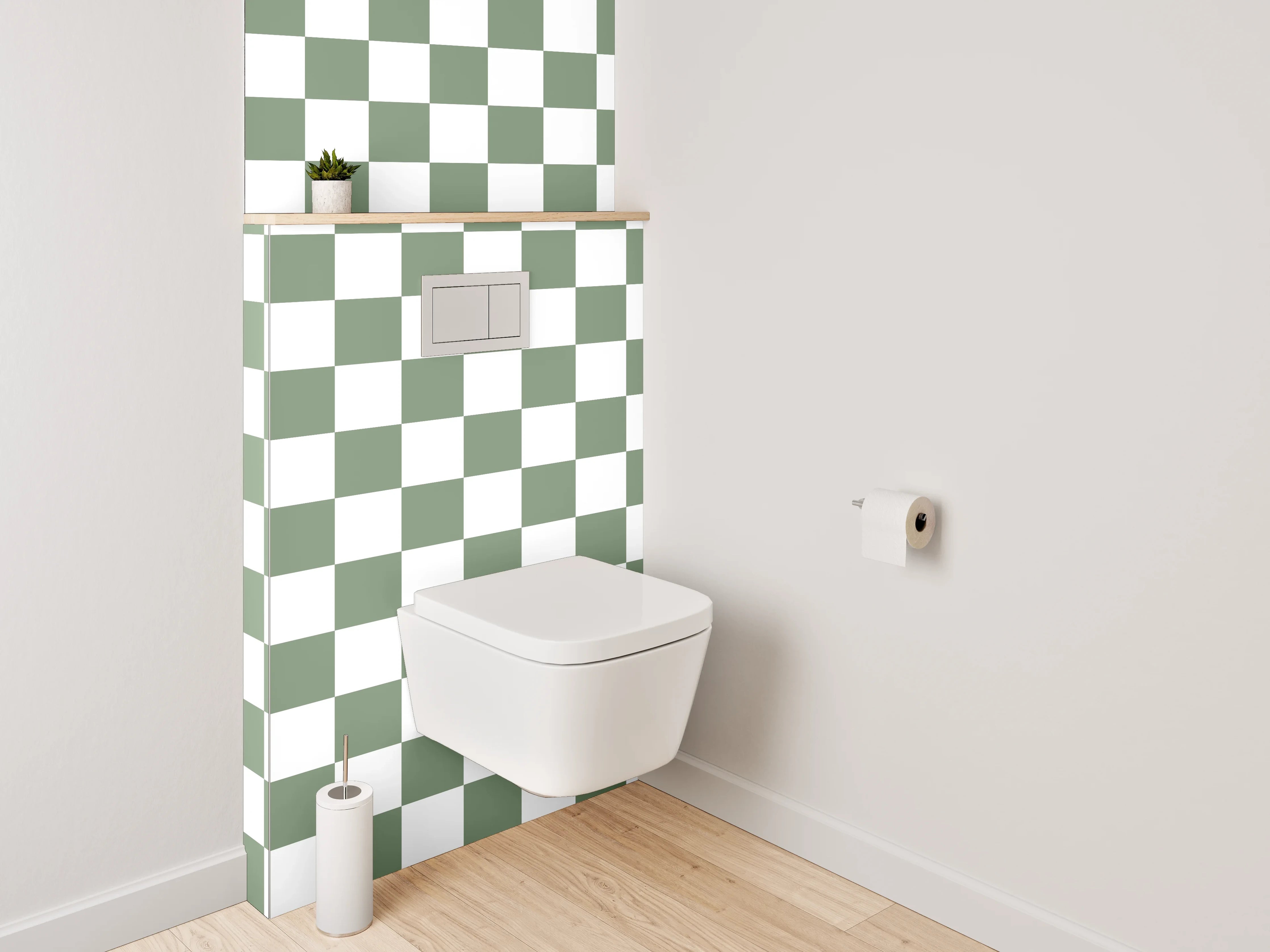 WC-Rückwand - Weiß-grünes Schachbrettmuster Modern