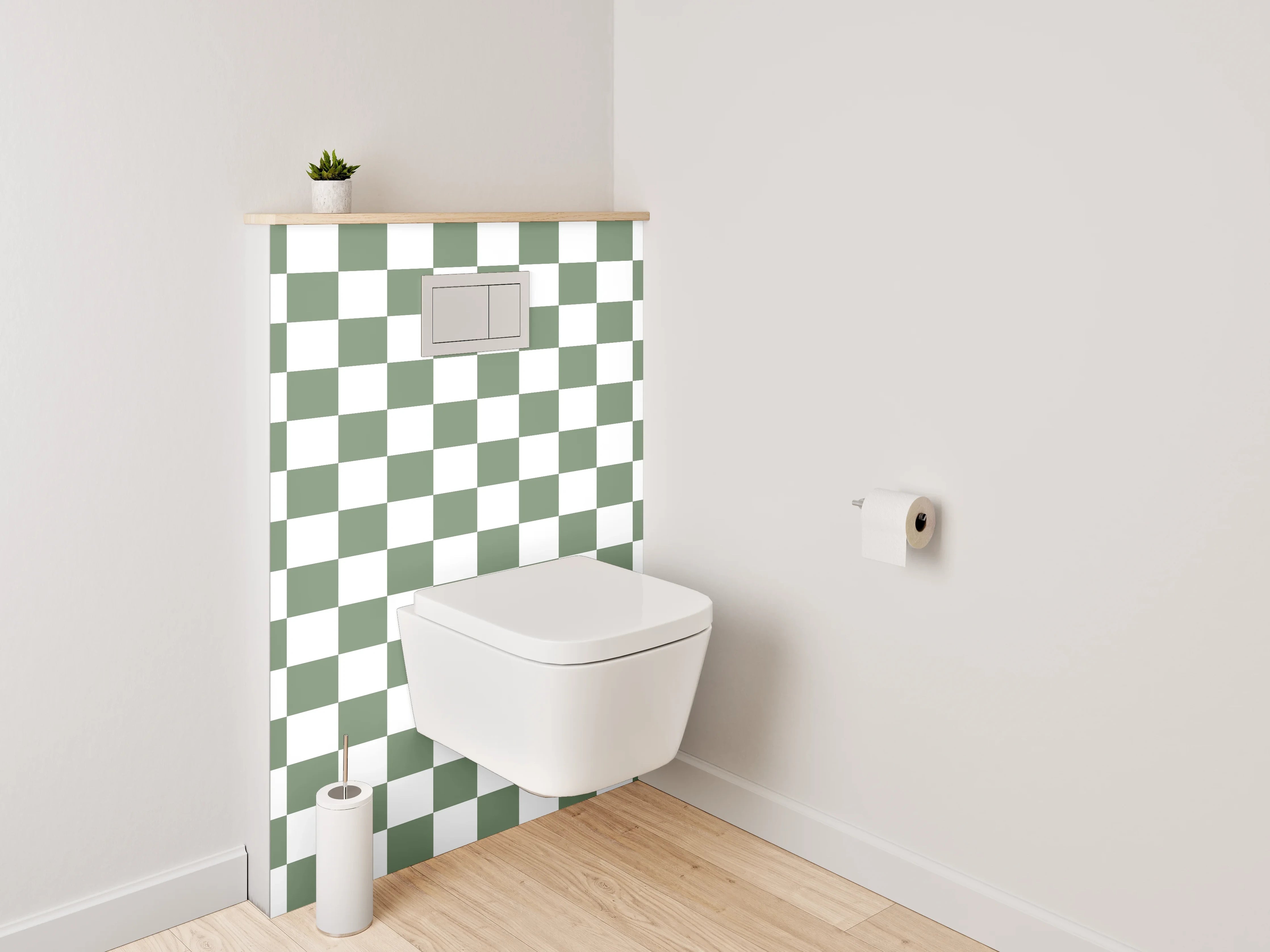 WC-Rückwand - Weiß-grünes Schachbrettmuster Modern