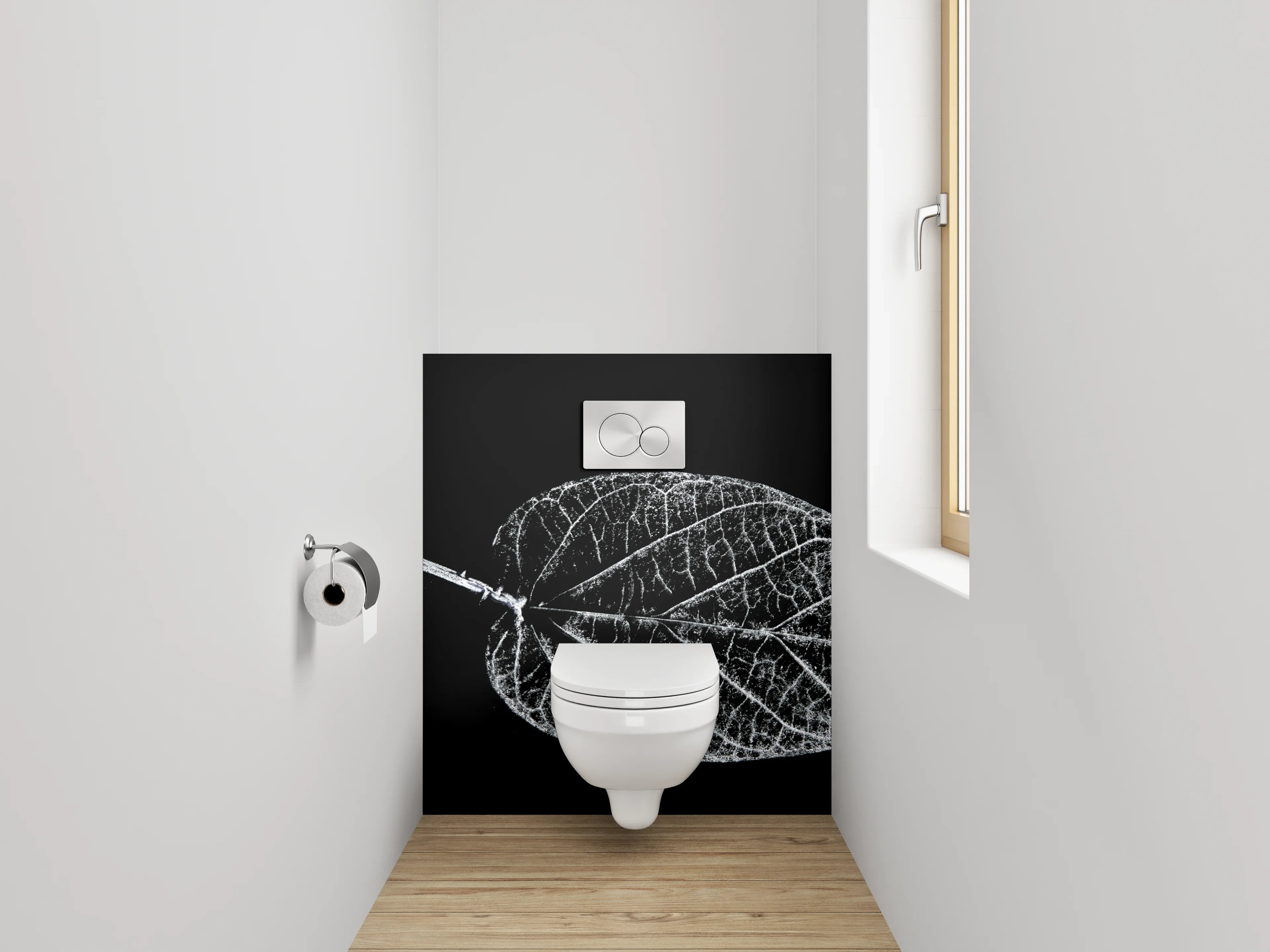 WC-Rückwand - Weiß-schwarzes Blatt in feiner Struktur