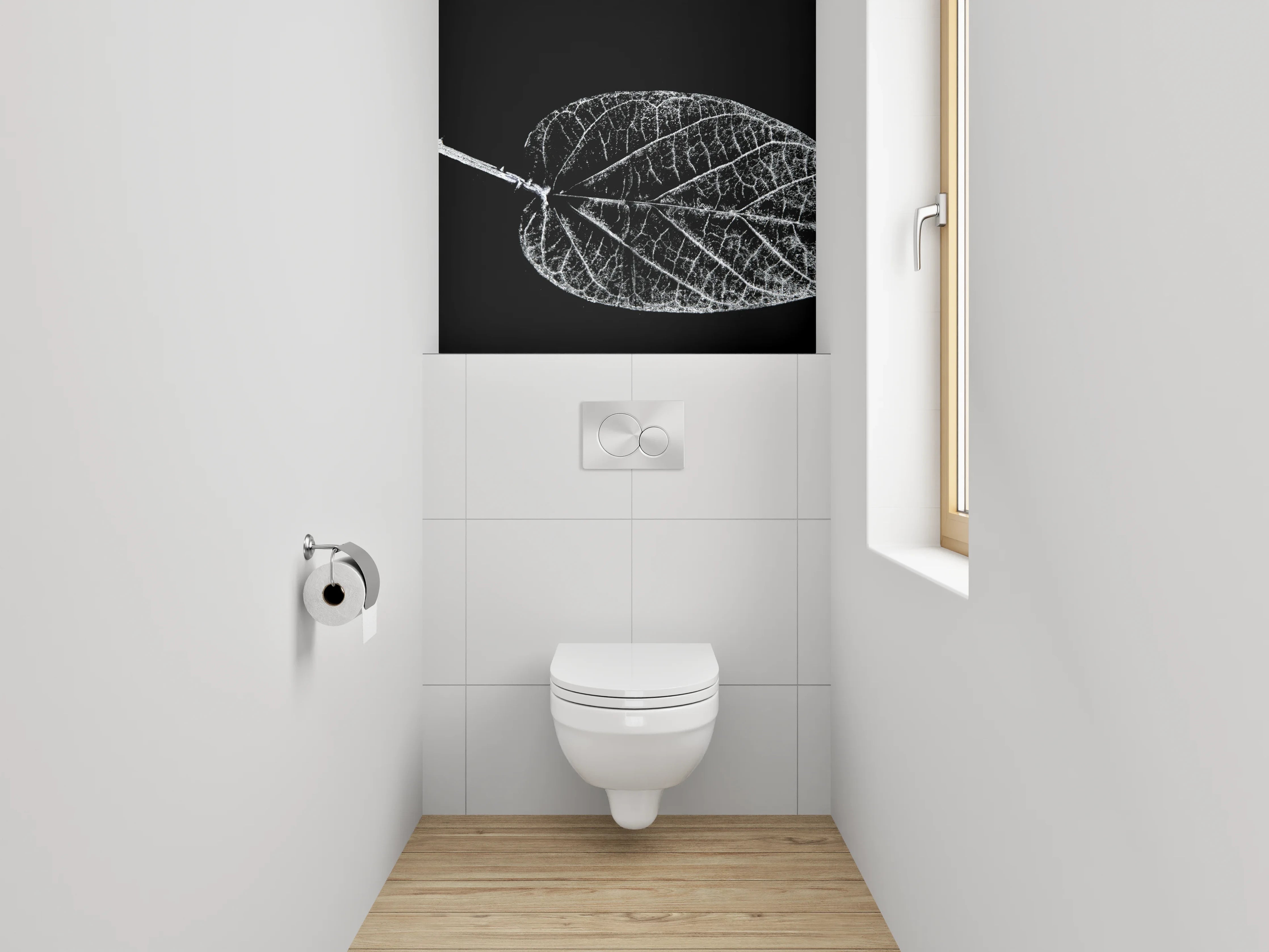 WC-Rückwand - Weiß-schwarzes Blatt in feiner Struktur