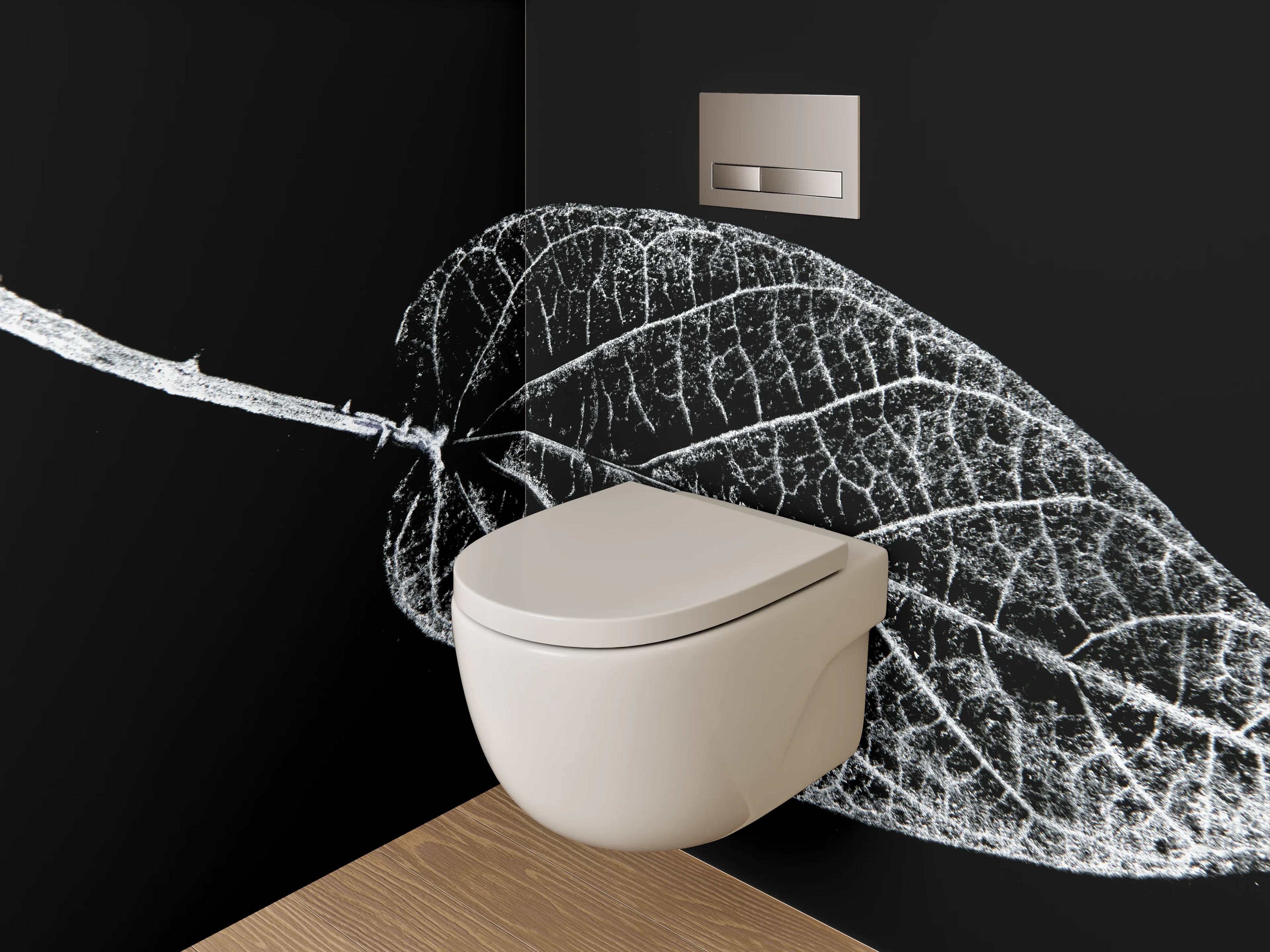WC-Rückwand - Weiß-schwarzes Blatt in feiner Struktur
