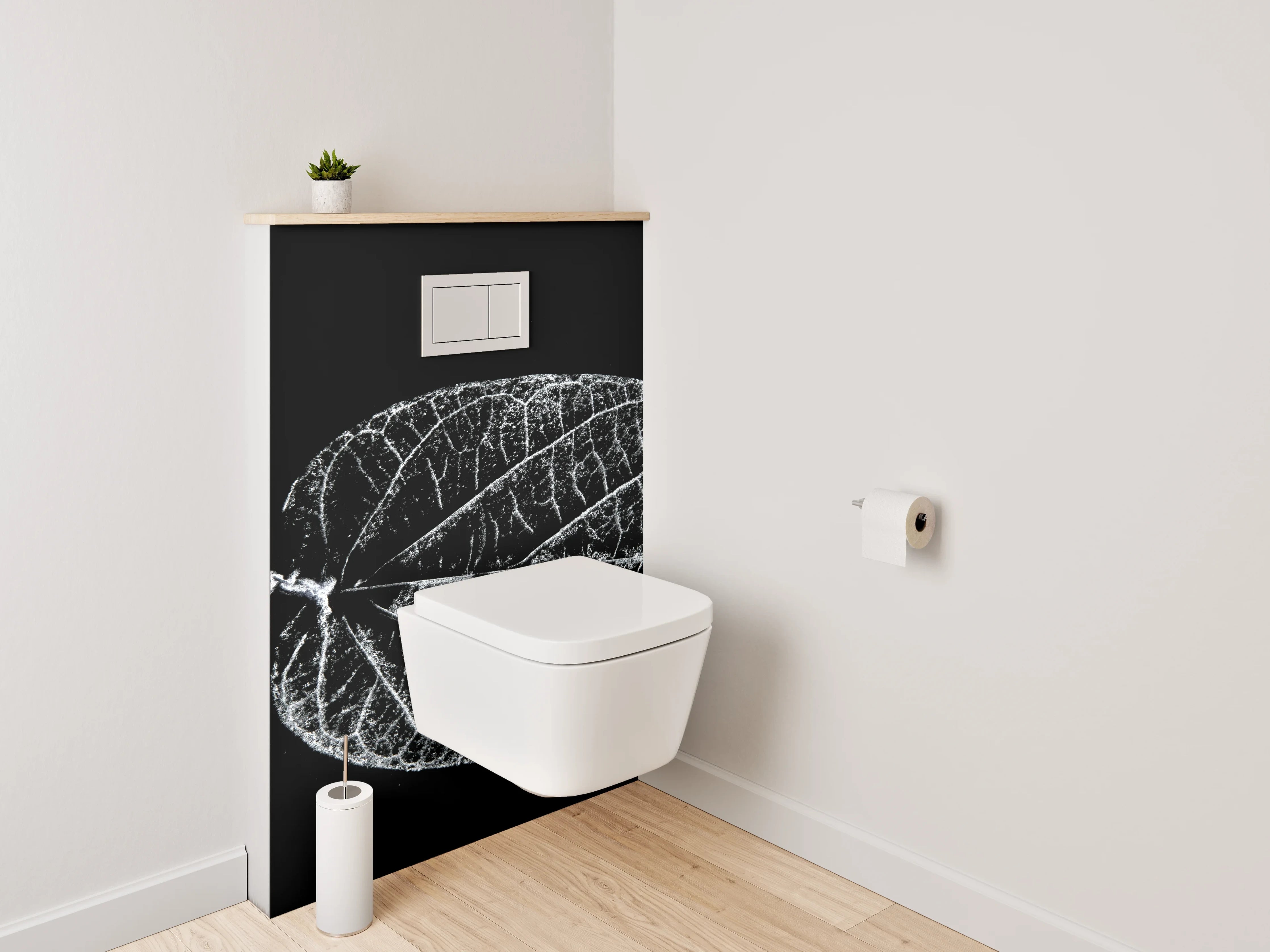 WC-Rückwand - Weiß-schwarzes Blatt in feiner Struktur