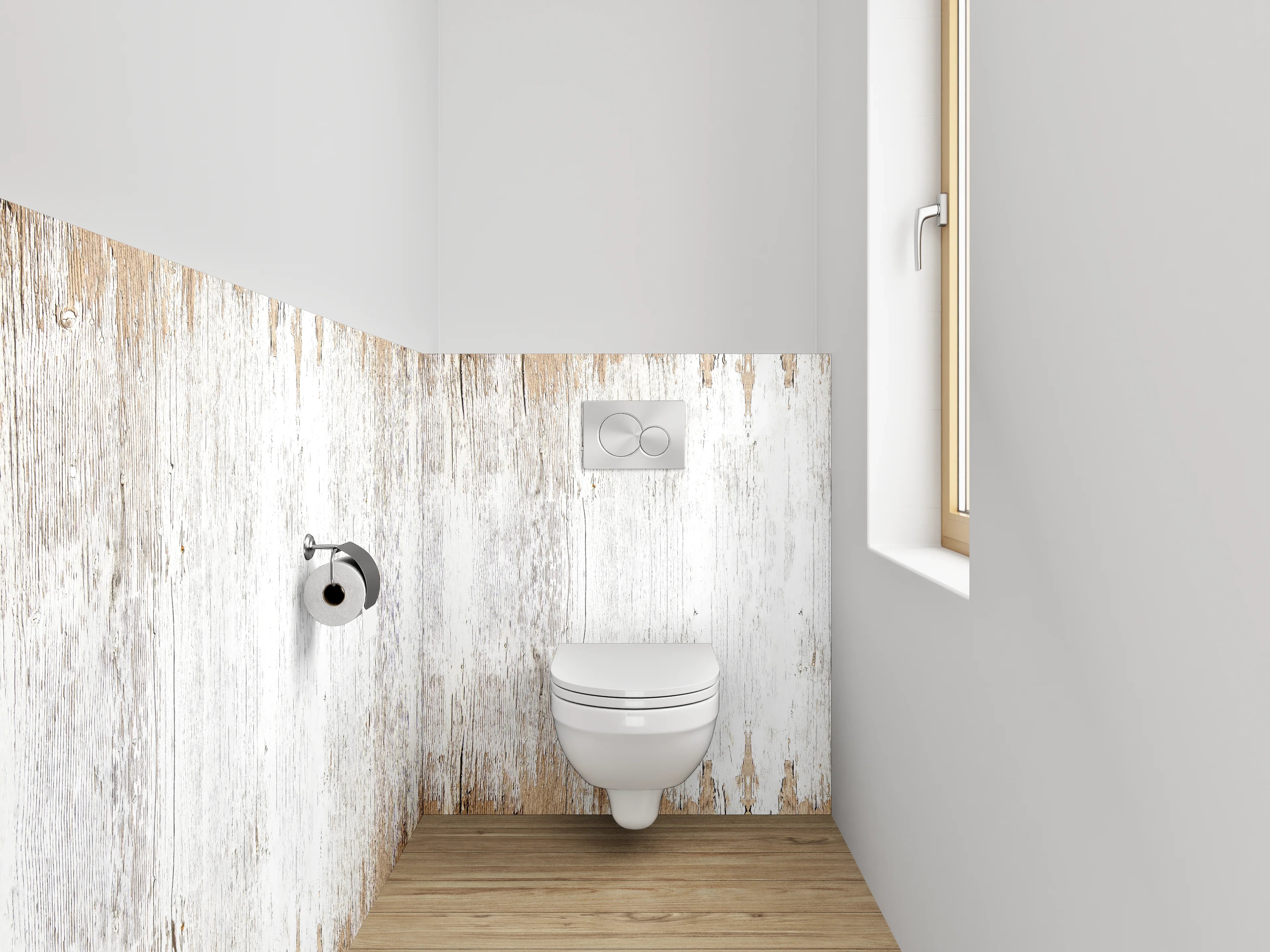 WC-Rückwand - Weißbraune Vintage-Holzoptik