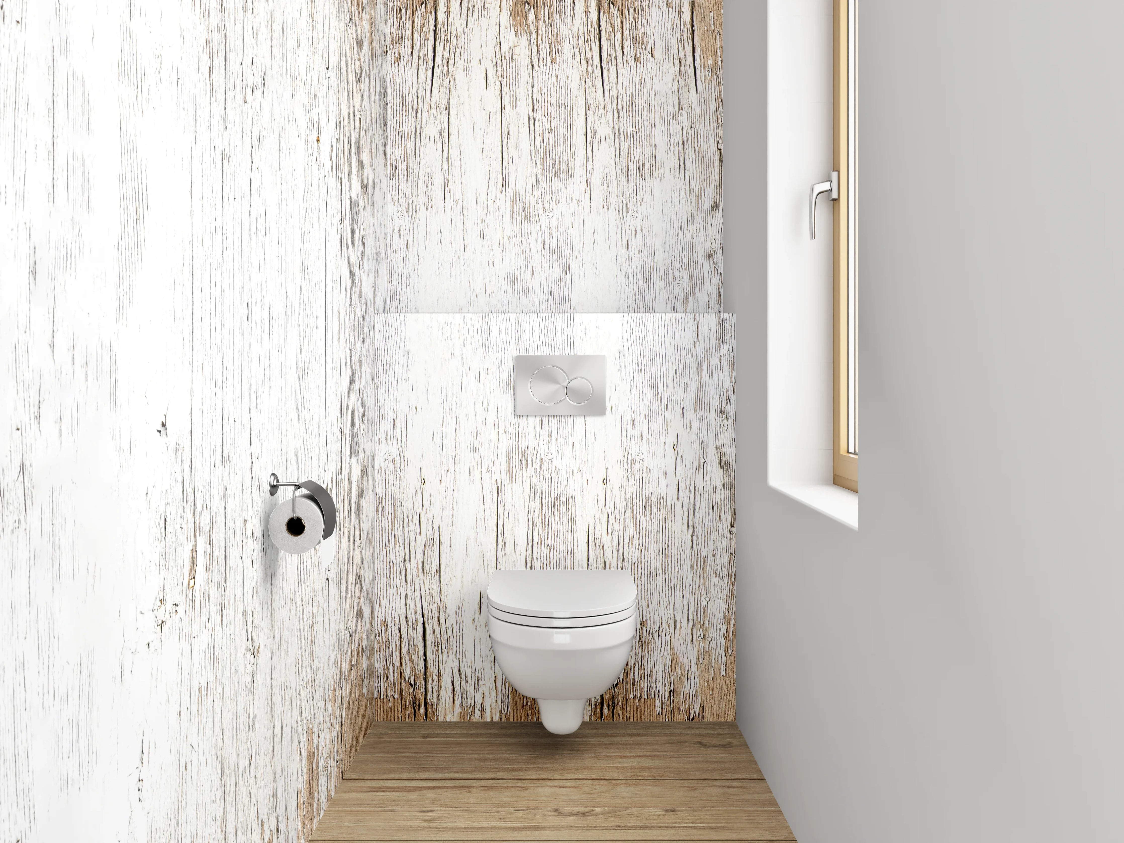 WC-Rückwand - Weißbraune Vintage-Holzoptik