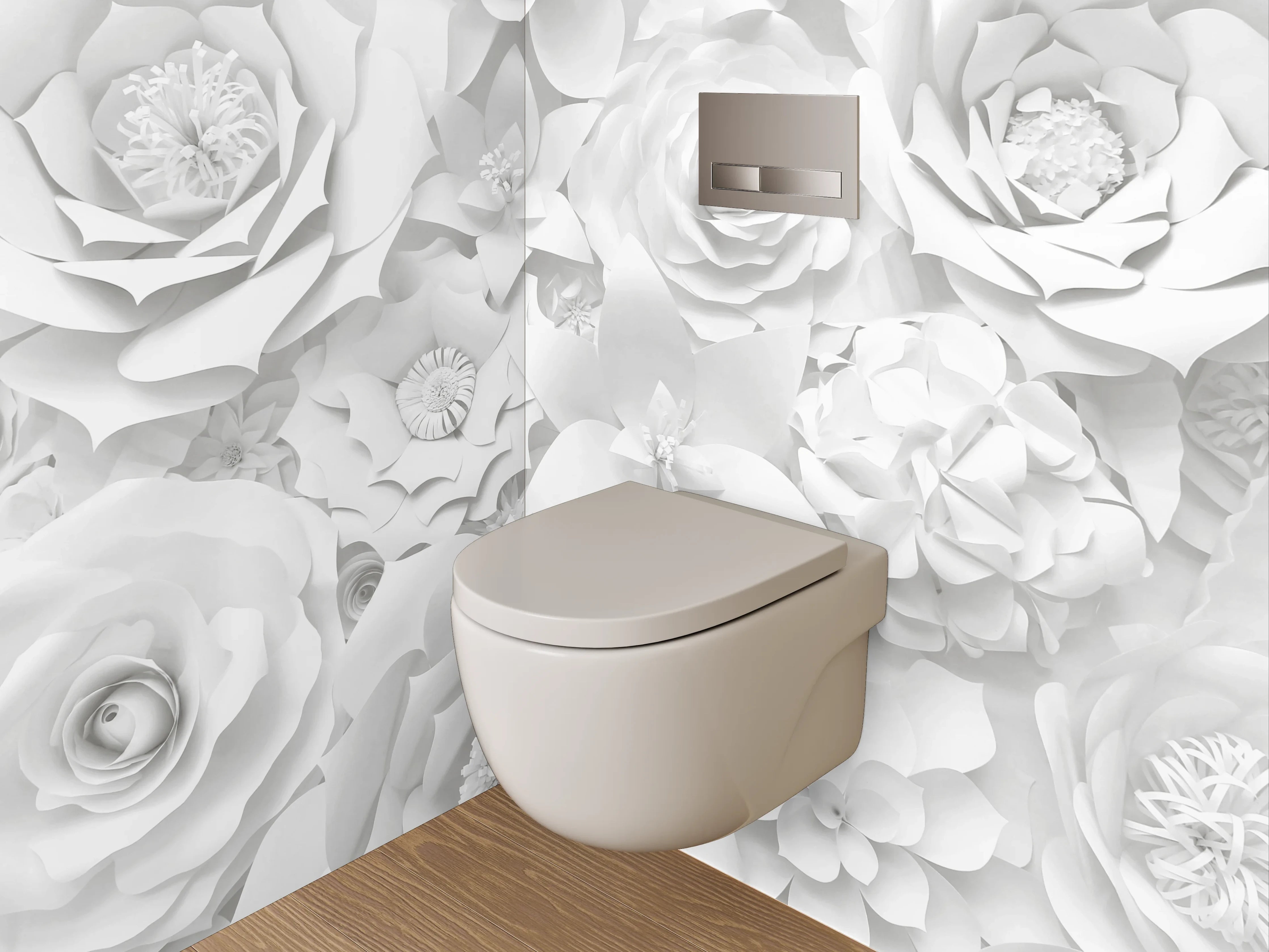 WC-Rückwand - Weiße 3D-Blumen Tapete