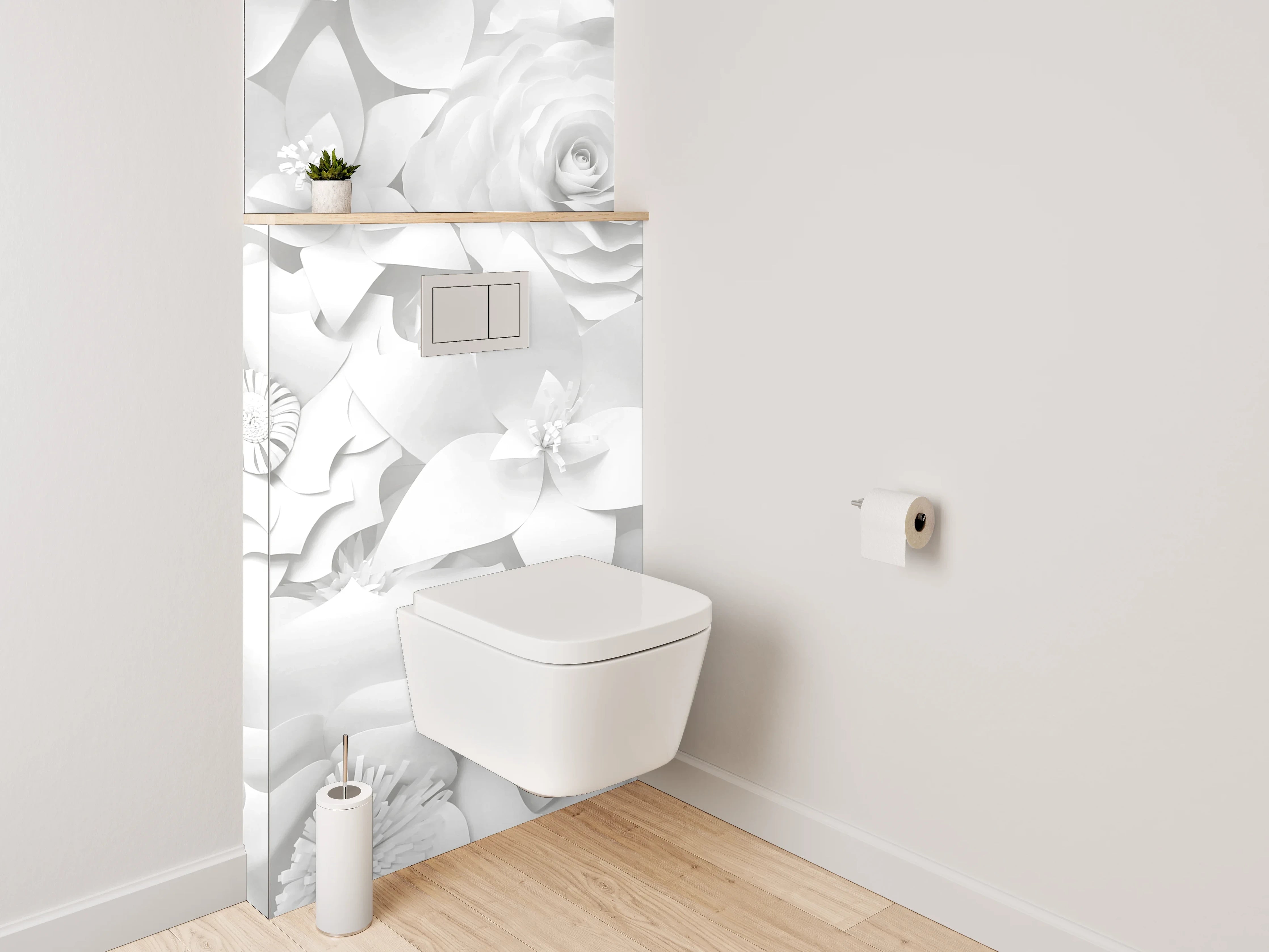 WC-Rückwand - Weiße 3D-Blumen Tapete