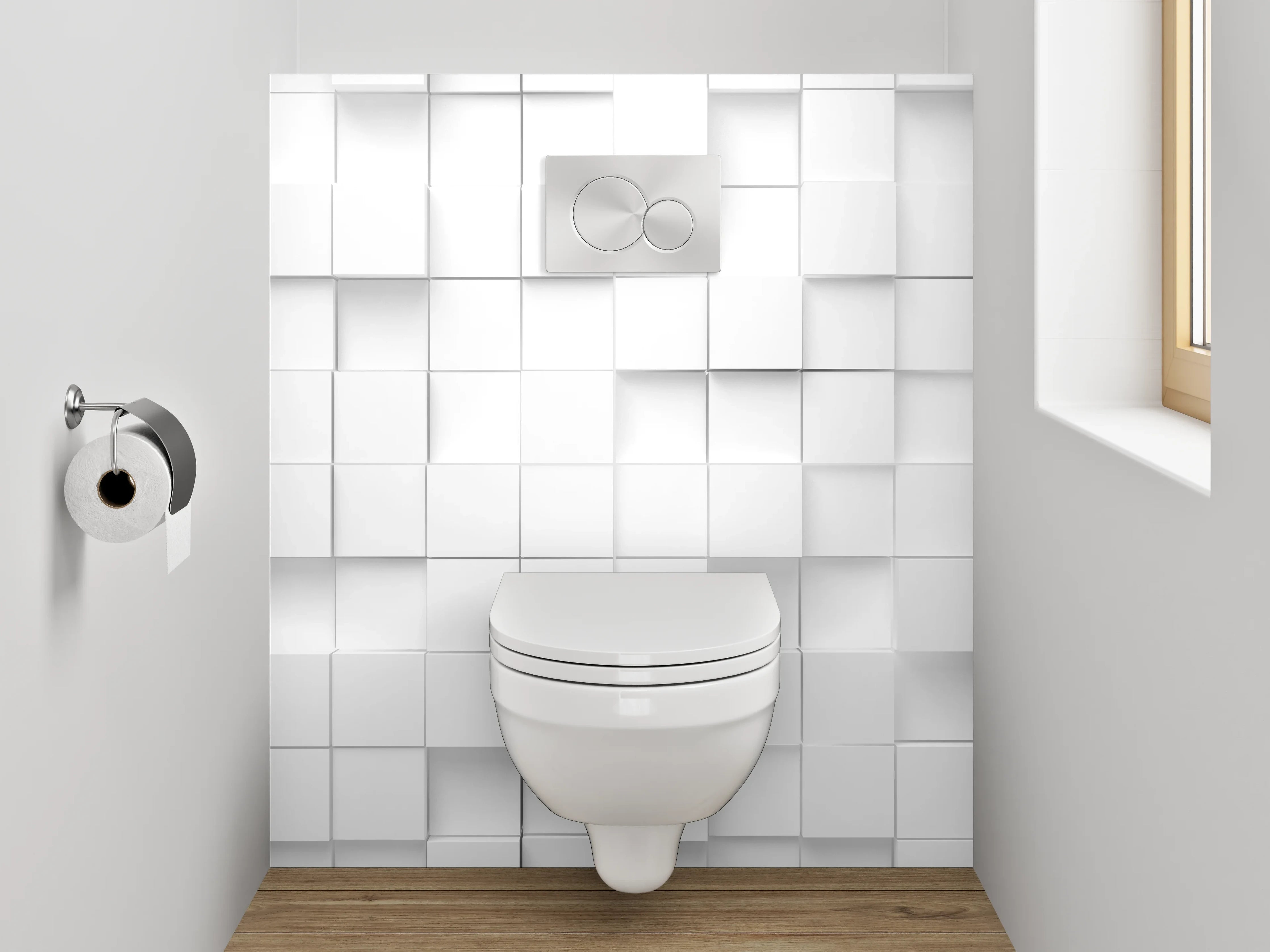 WC-Rückwand - Weiße 3D-Kacheln Modern Geometrisch