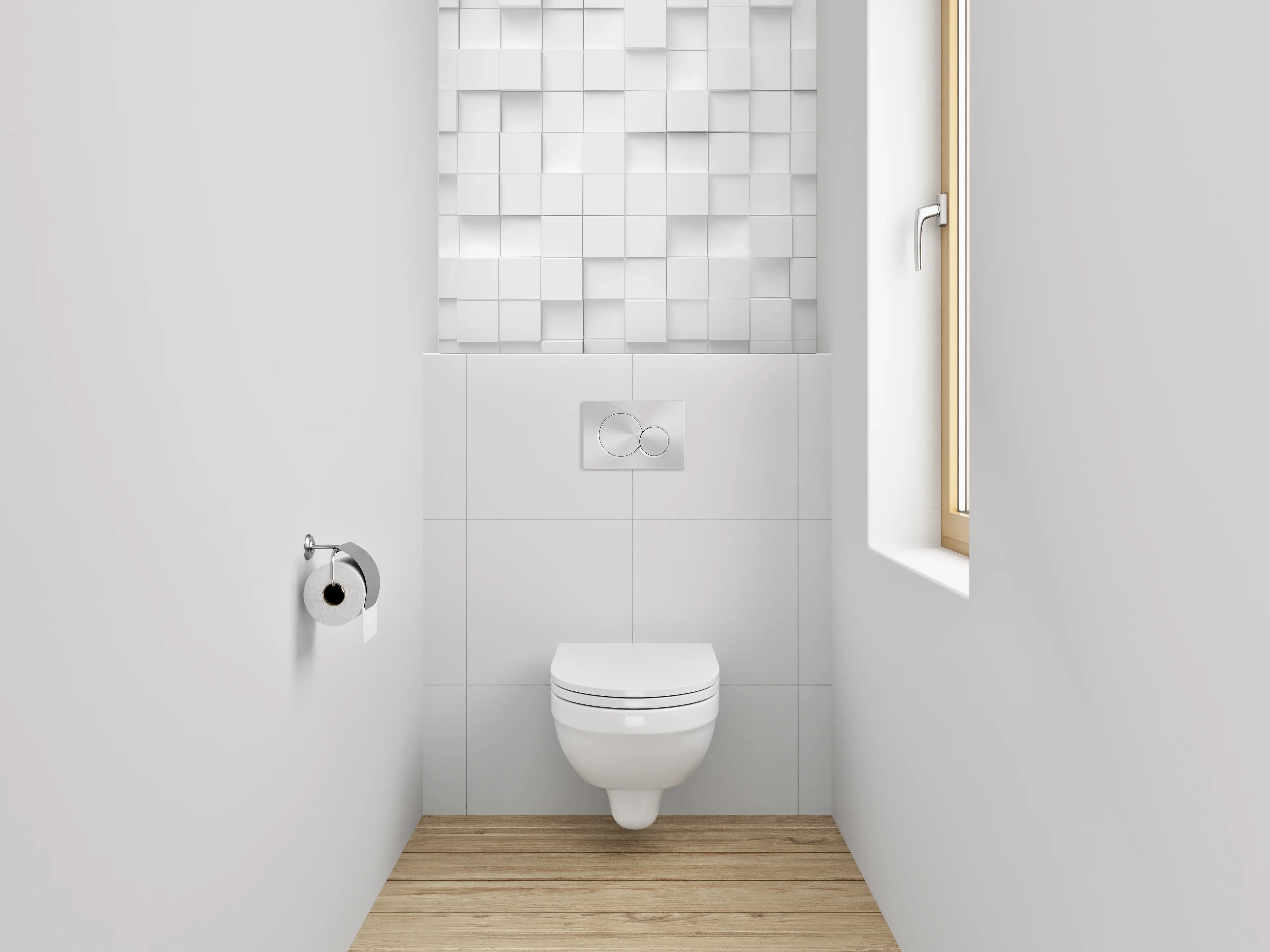 WC-Rückwand - Weiße 3D-Kacheln Modern Geometrisch