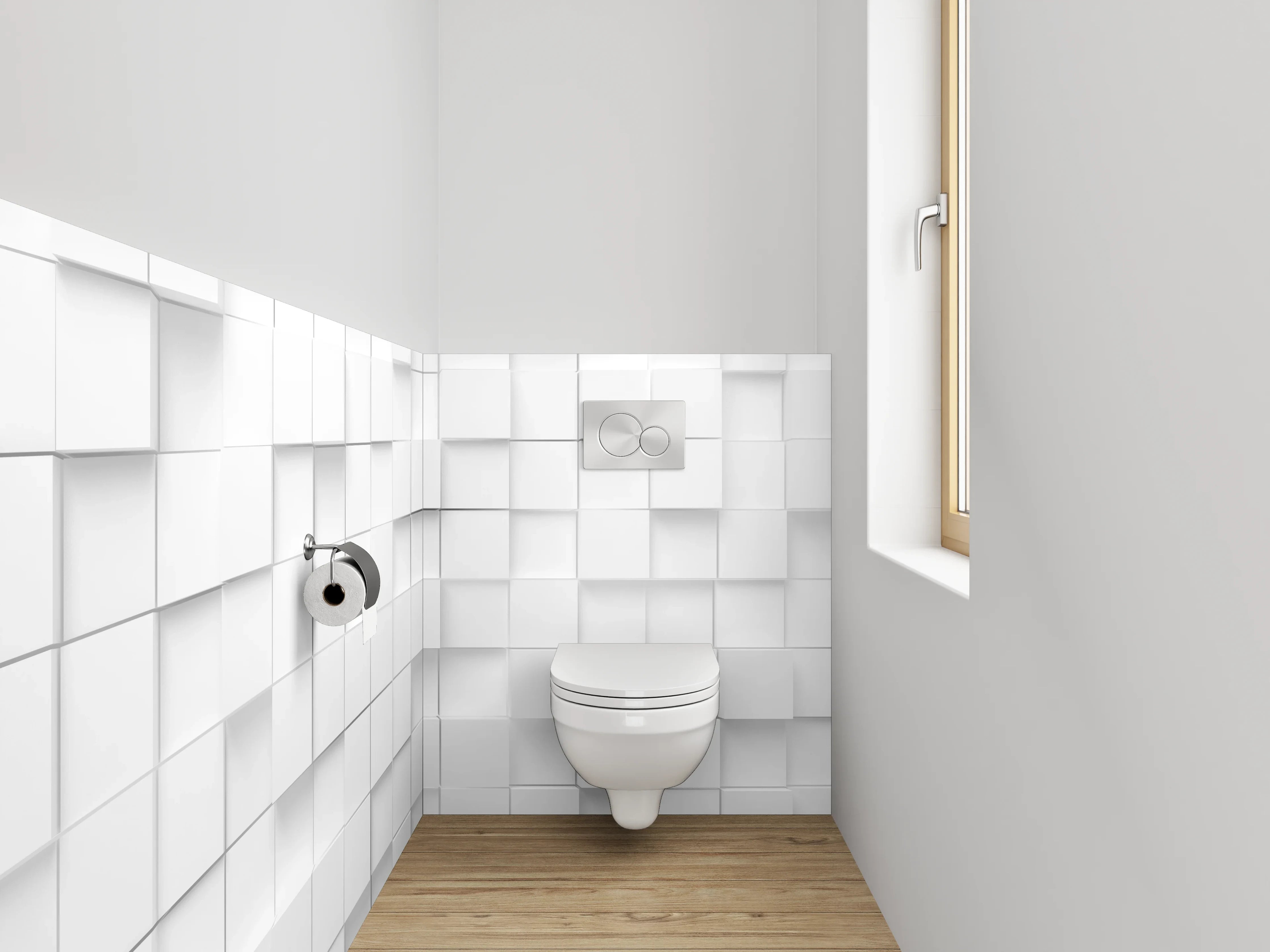 WC-Rückwand - Weiße 3D-Kacheln Modern Geometrisch