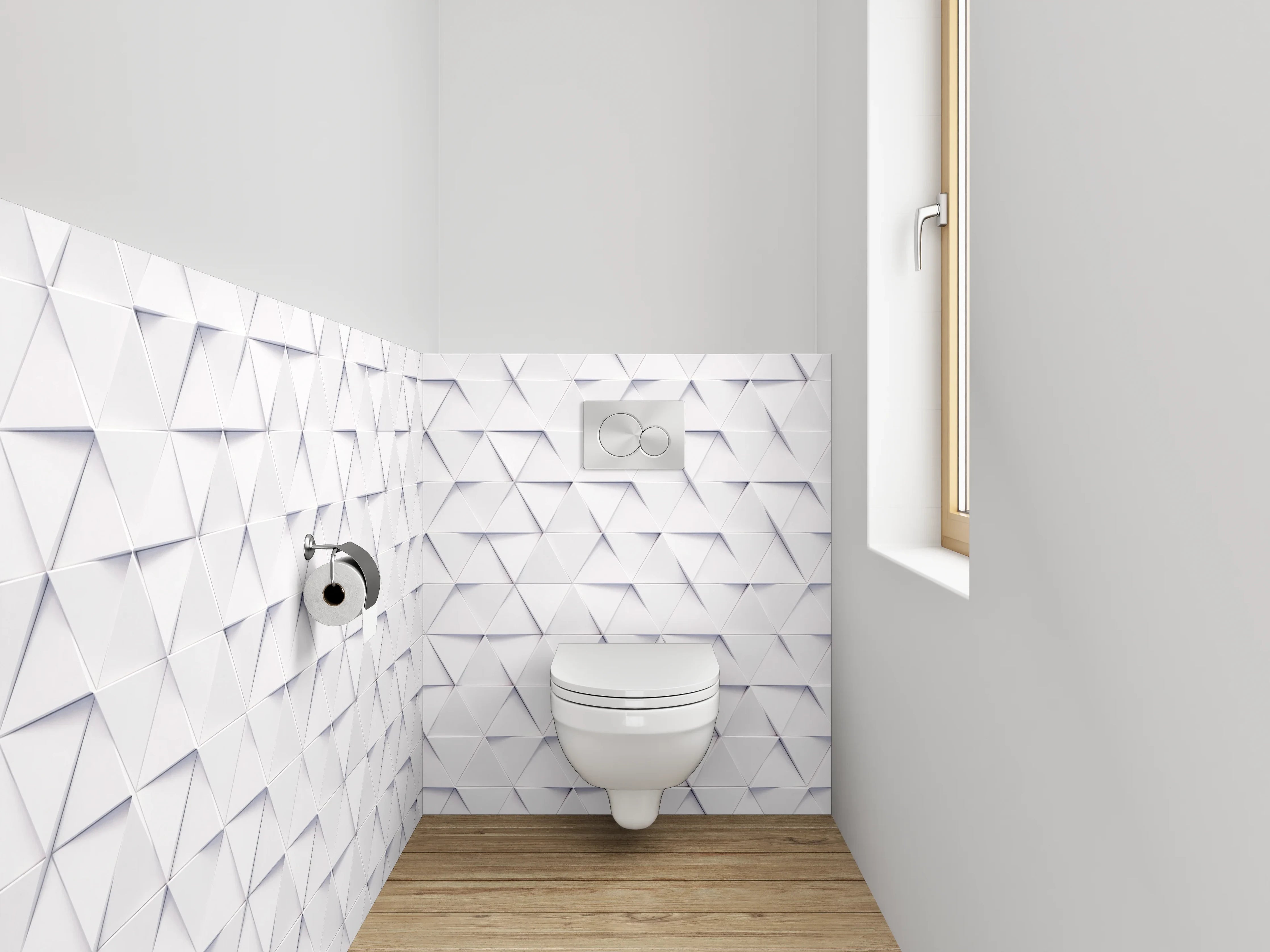 WC-Rückwand - Weiße 3D-Muster Geometrie Design