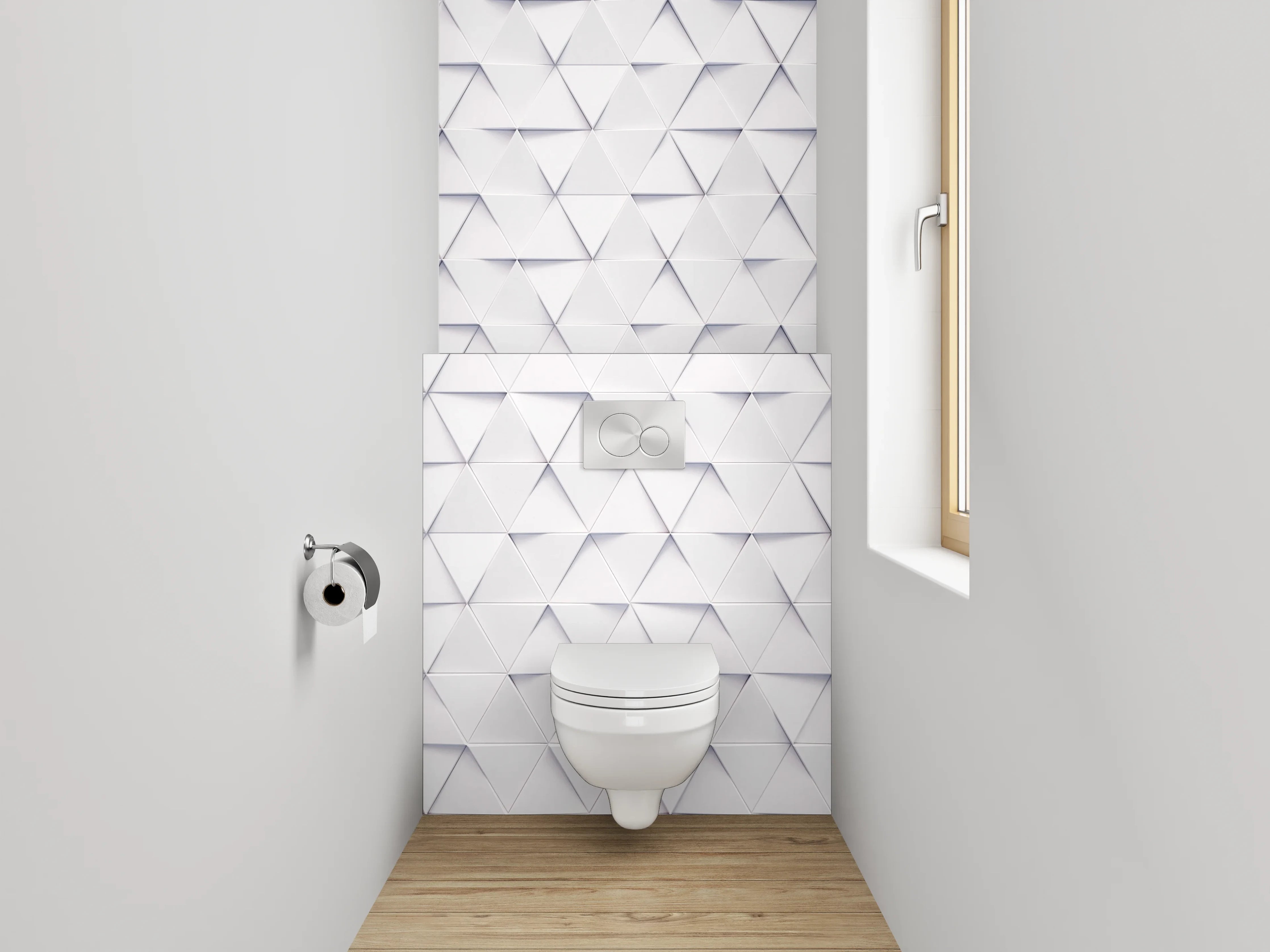 WC-Rückwand - Weiße 3D-Muster Geometrie Design