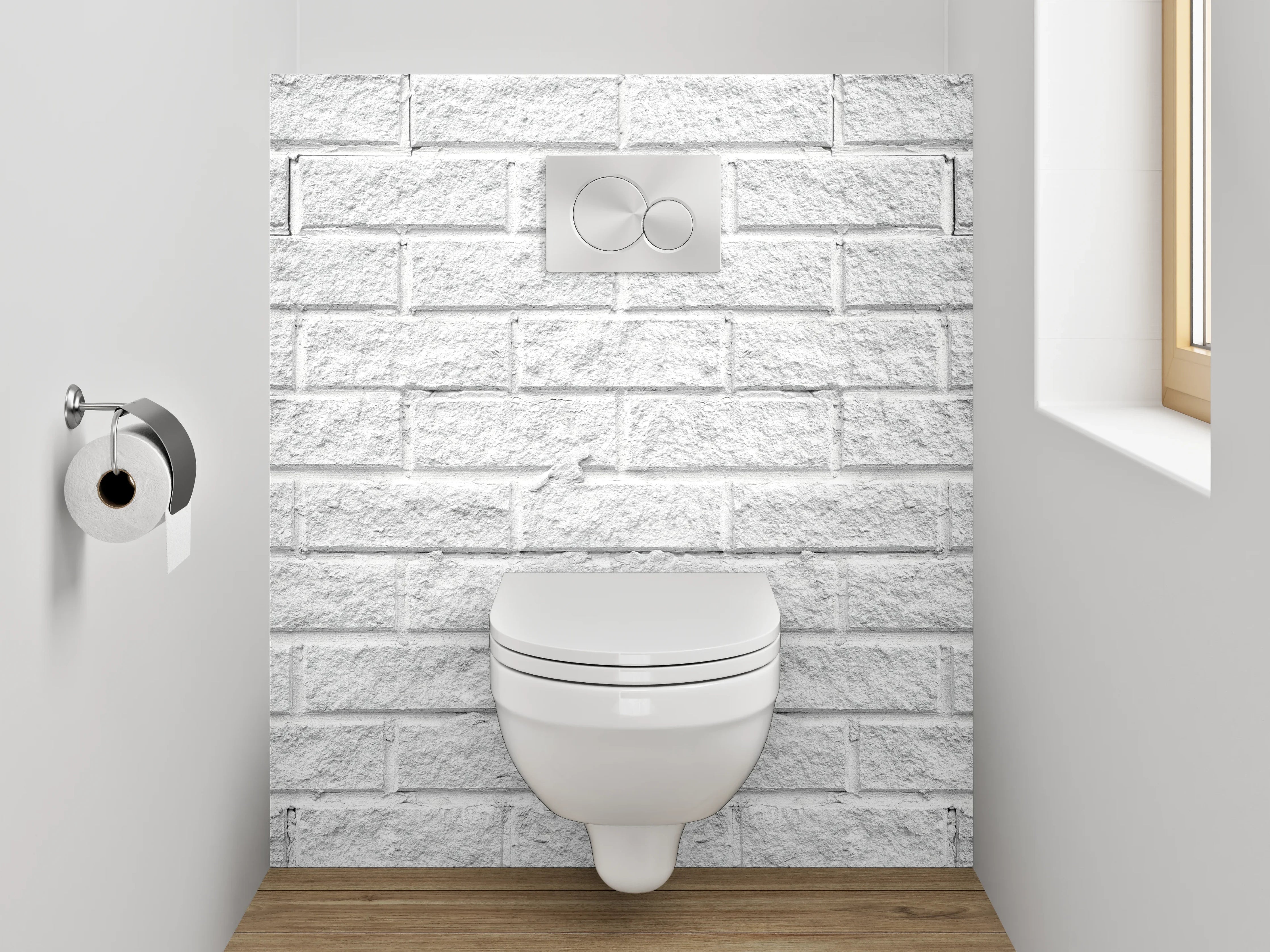 WC-Rückwand - Weiße Backstein-Optik Wanddekor