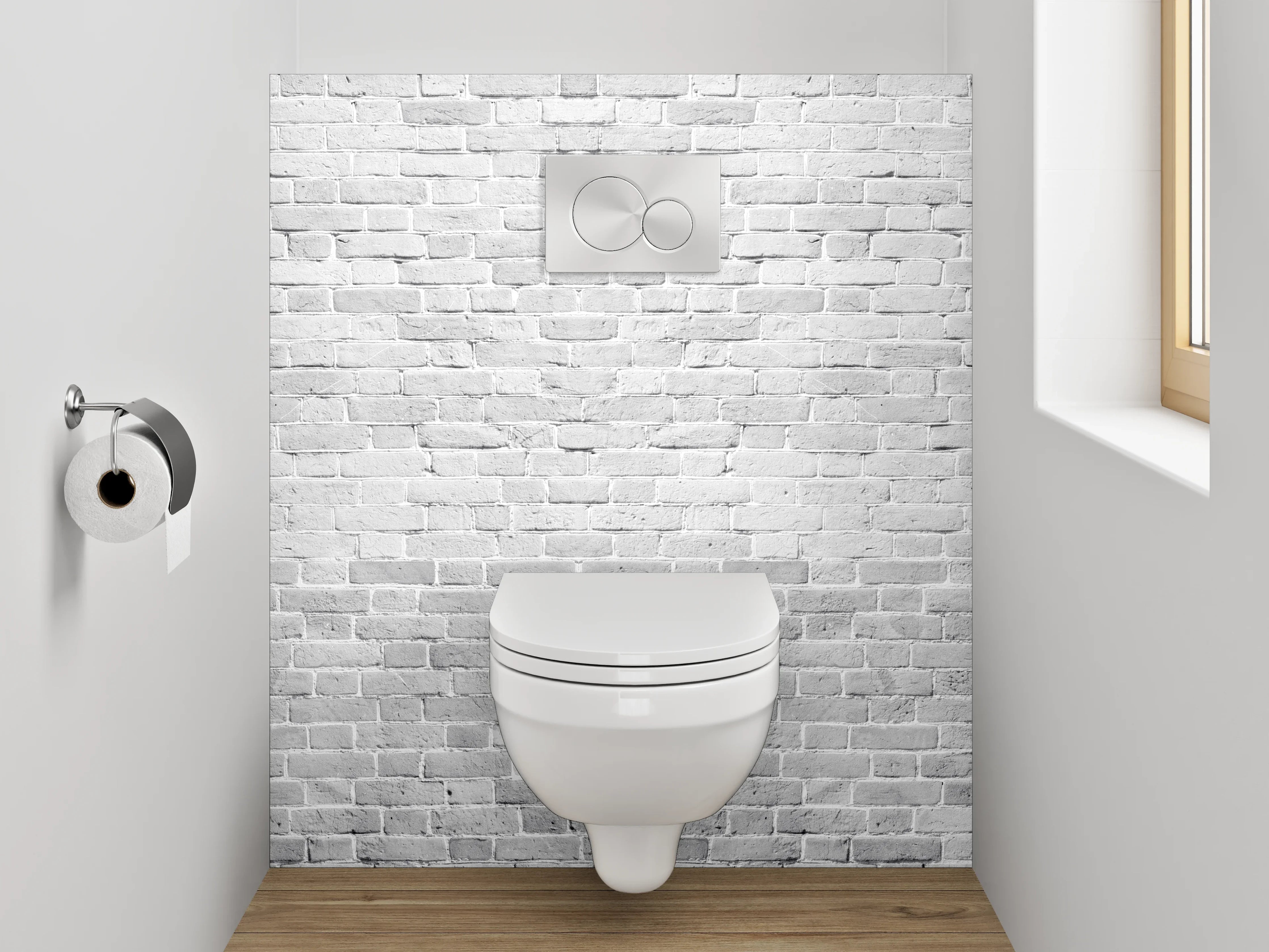 WC-Rückwand - Weiße Backsteinoptik Wand